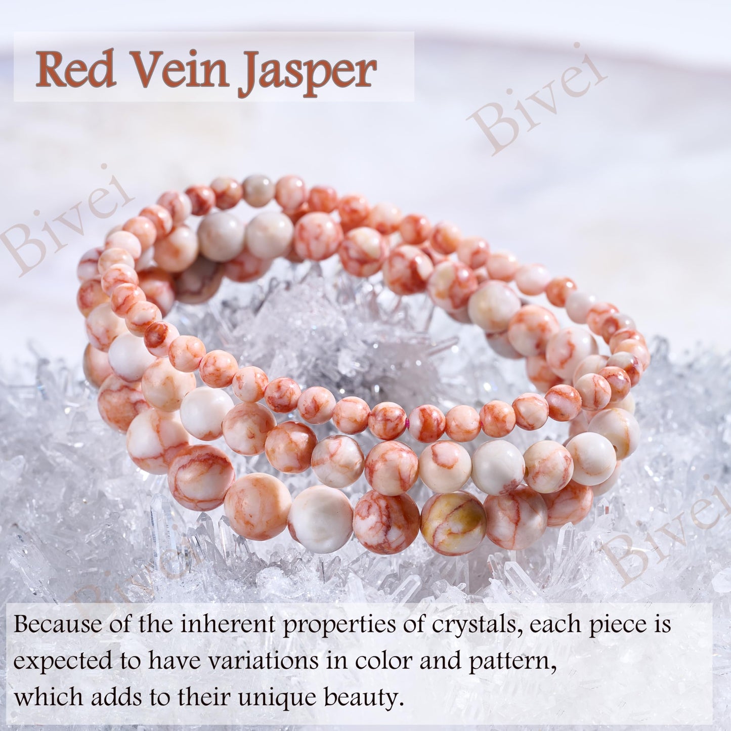 Bivei Red Vein Jasper-Ignited Passion-4mm Beaded Bracelets for Women Handmade Semi Precious Natural Stone Stretch Elastic Jewelry Yoga Protection Gifts