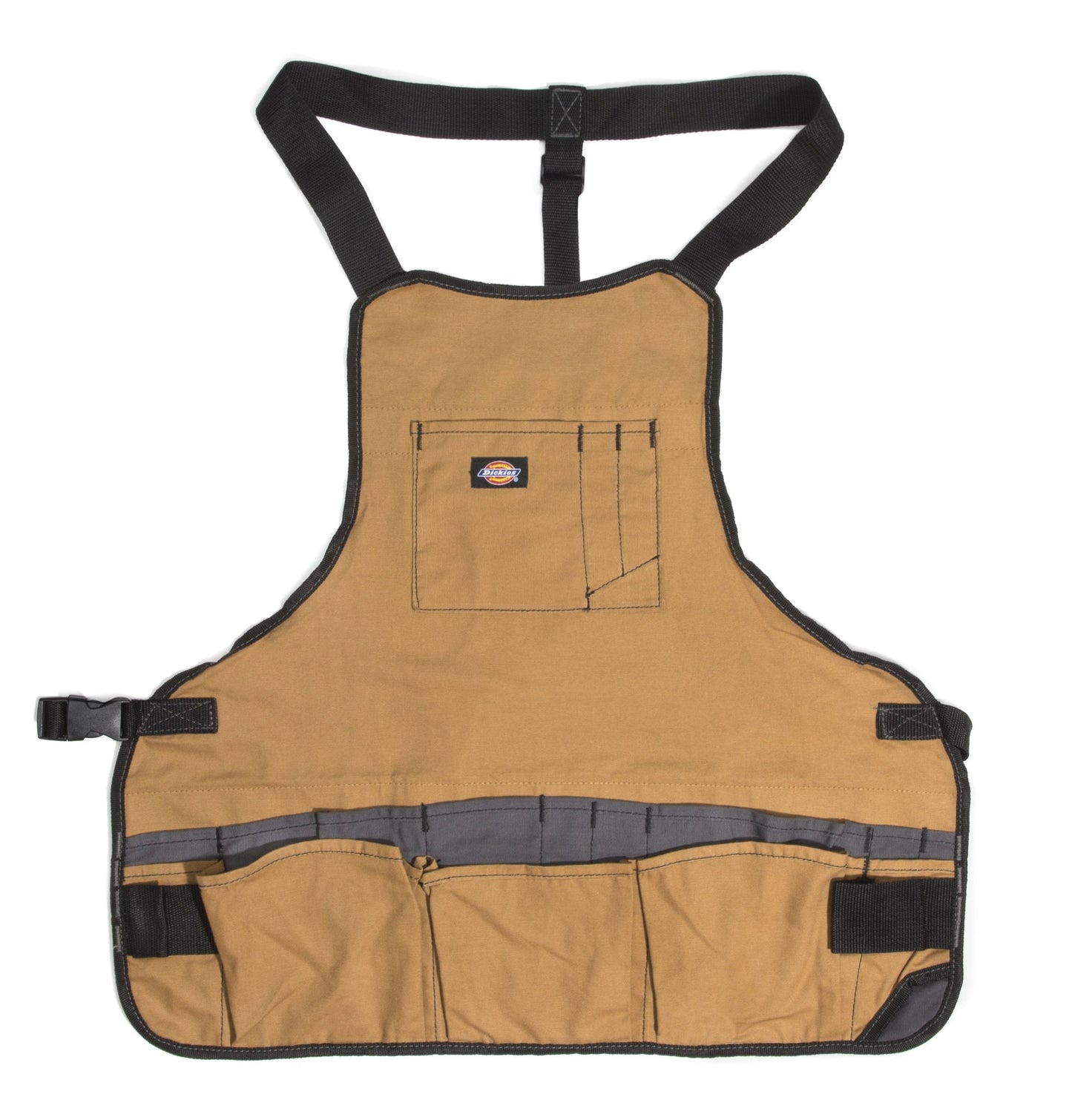 Dickies 16-Pocket Workshop Bib Apron, Durable Canvas Construction, Reinforced Edges, Adjustable Belt, Grey/Tan