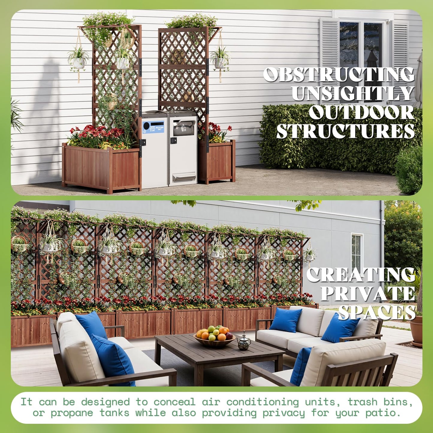 AMERLIFE Raised Garden Bed with Trellis for Vegetables, Climbing Plants, Durable Natural Wood Planter Box with Drainage Holes, Privacy Planter for Outdoor Yard & Patio, Easy Assembly
