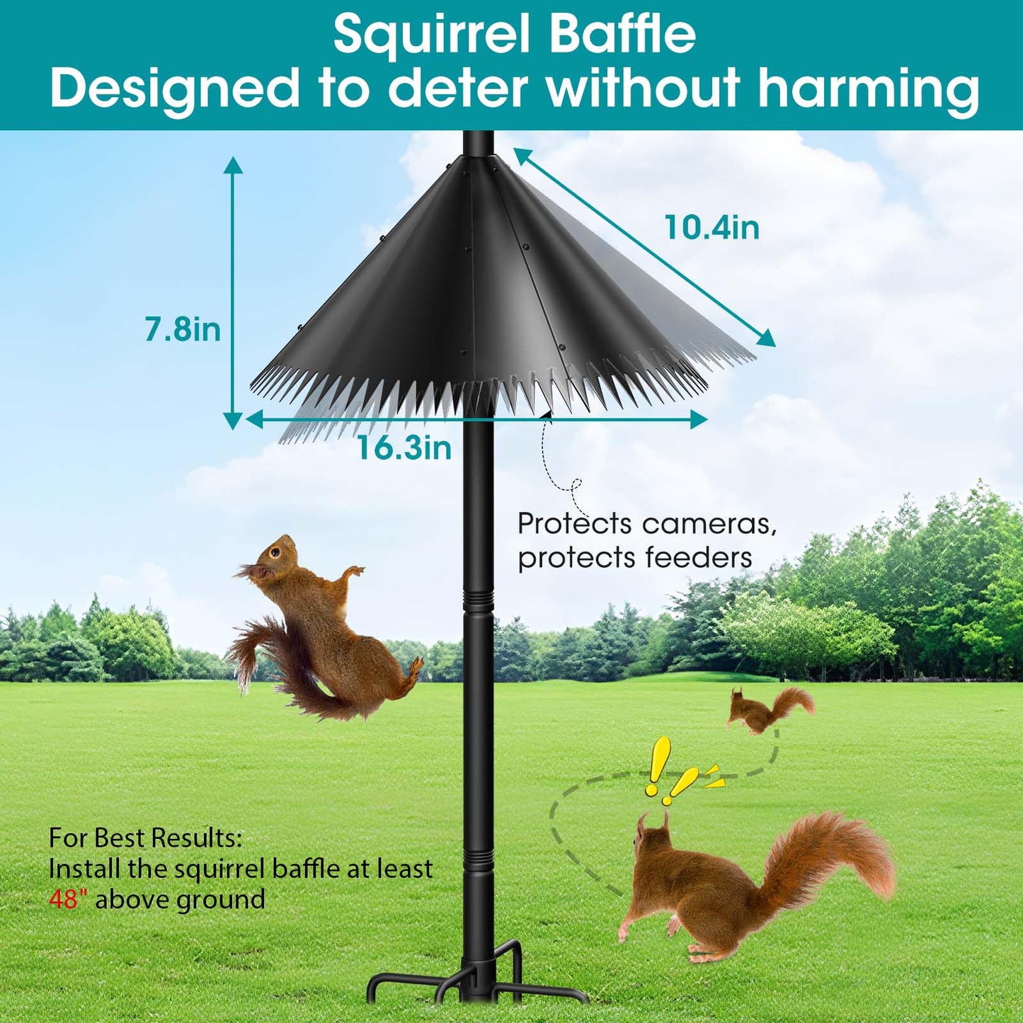 MQHUAYU 108 Inch Bird Feeder Pole Squirrel Proof, Heavy Duty Bird House Pole, Adjustable Bird Feeder Stand with 5 Shepherds Hooks, 2 Mental Trays, Hummingbird Swing