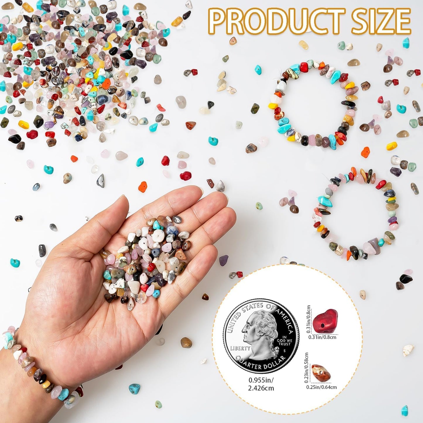 500pcs Natural Chip Stone Beads Multicolor 5mm to 8mm Irregular Gemstone Healing Crystal Loose Rocks Bead Hole Drilled DIY for Bracelet Necklace Earrings Jewelry Valentine's Day Making Craft