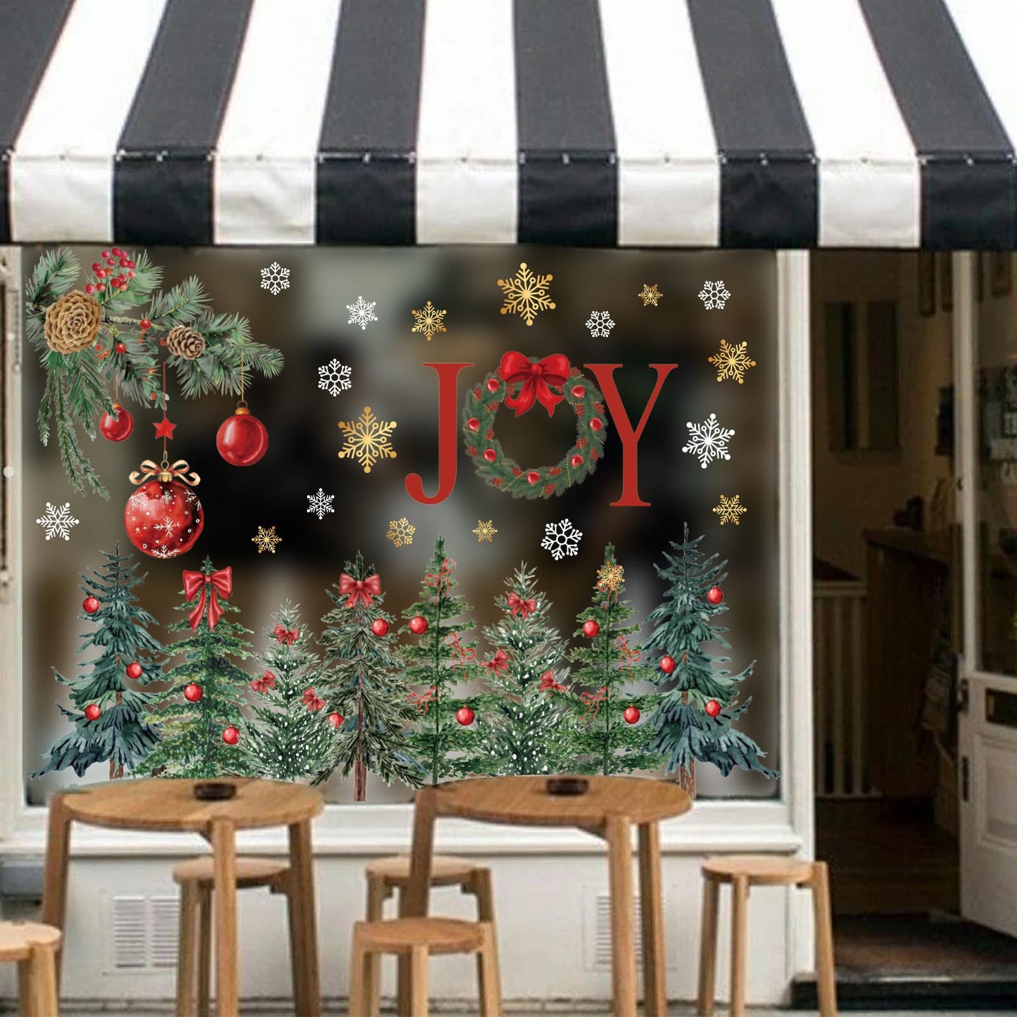 6 Sheets Christmas Window Clings Red Xmas Ball Tree Branch Snow Reusable Glass Decals for Winter Holiday Party Home Glass Window Decor