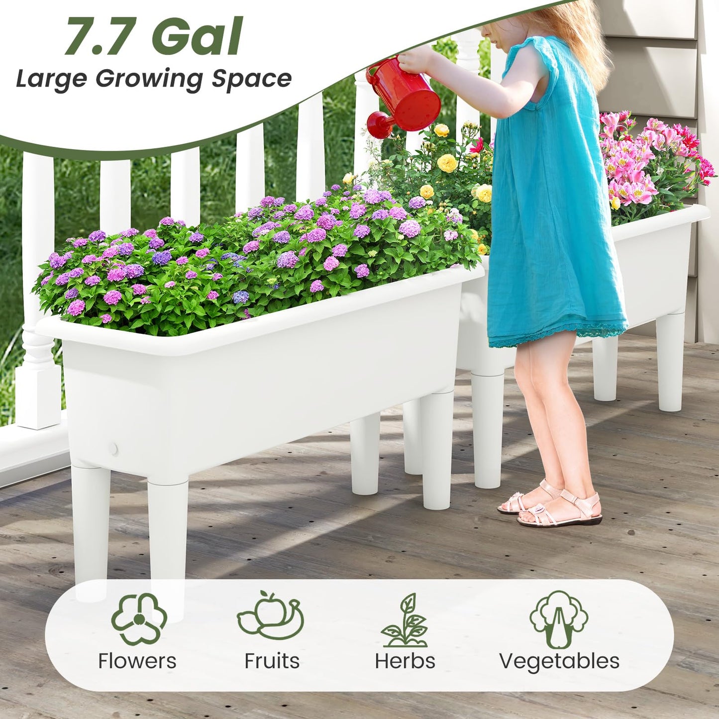 Giantex Raised Garden Beds Outdoor Set of 2, Self-Watering Planter Box with Detachable Legs & Drainage Hole, Outdoor Raised Container for Vegetable Fruit Herbs, 31.5”Lx12”Wx16”H, Easy Assembly (White)