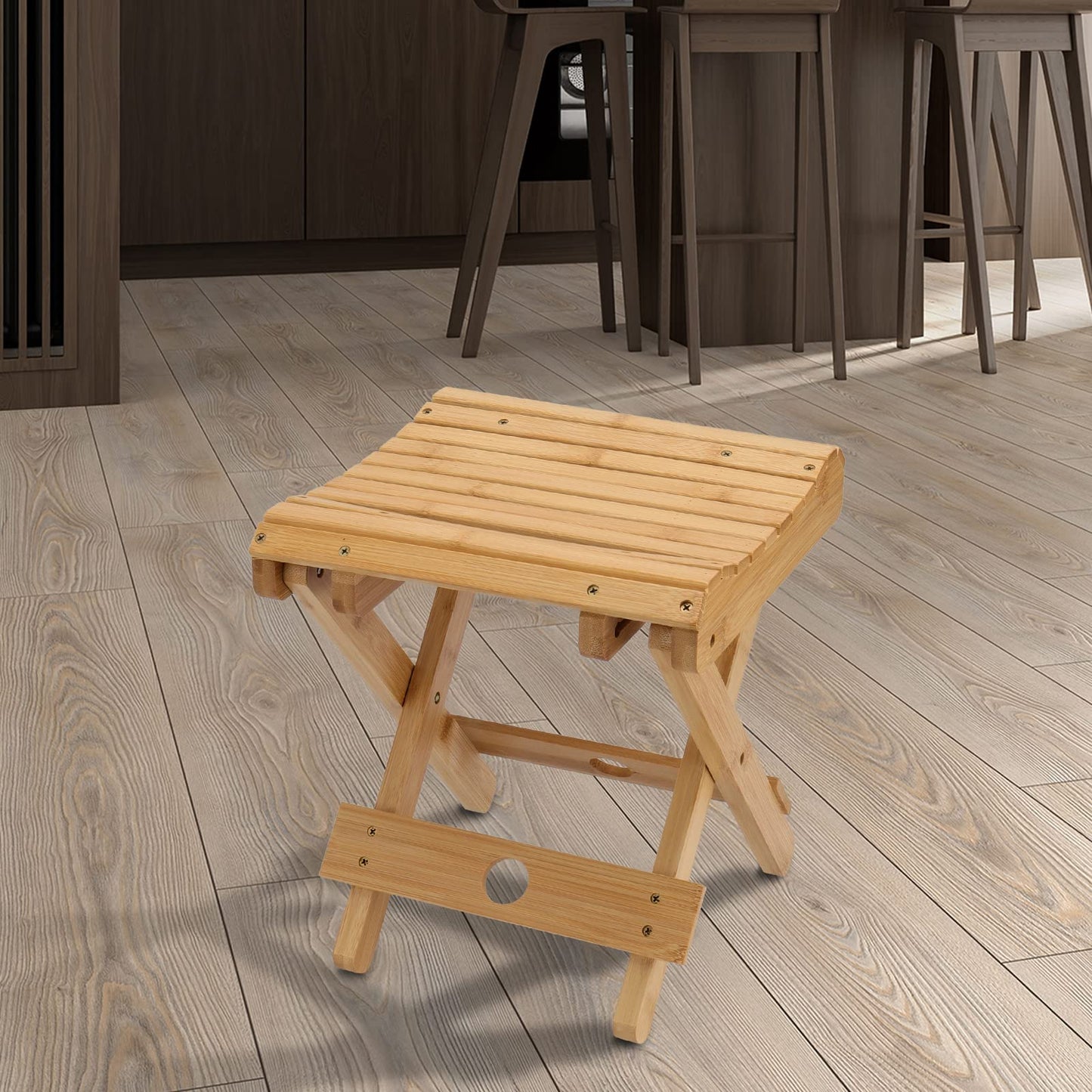 SINJEUN 2 Pack 12 Inch Natural Bamboo Folding Bench Seat Stool Bench for Bathroom, Spa, Sauna, Wooden Seat, Shower Bench Stool, Easy Assembled