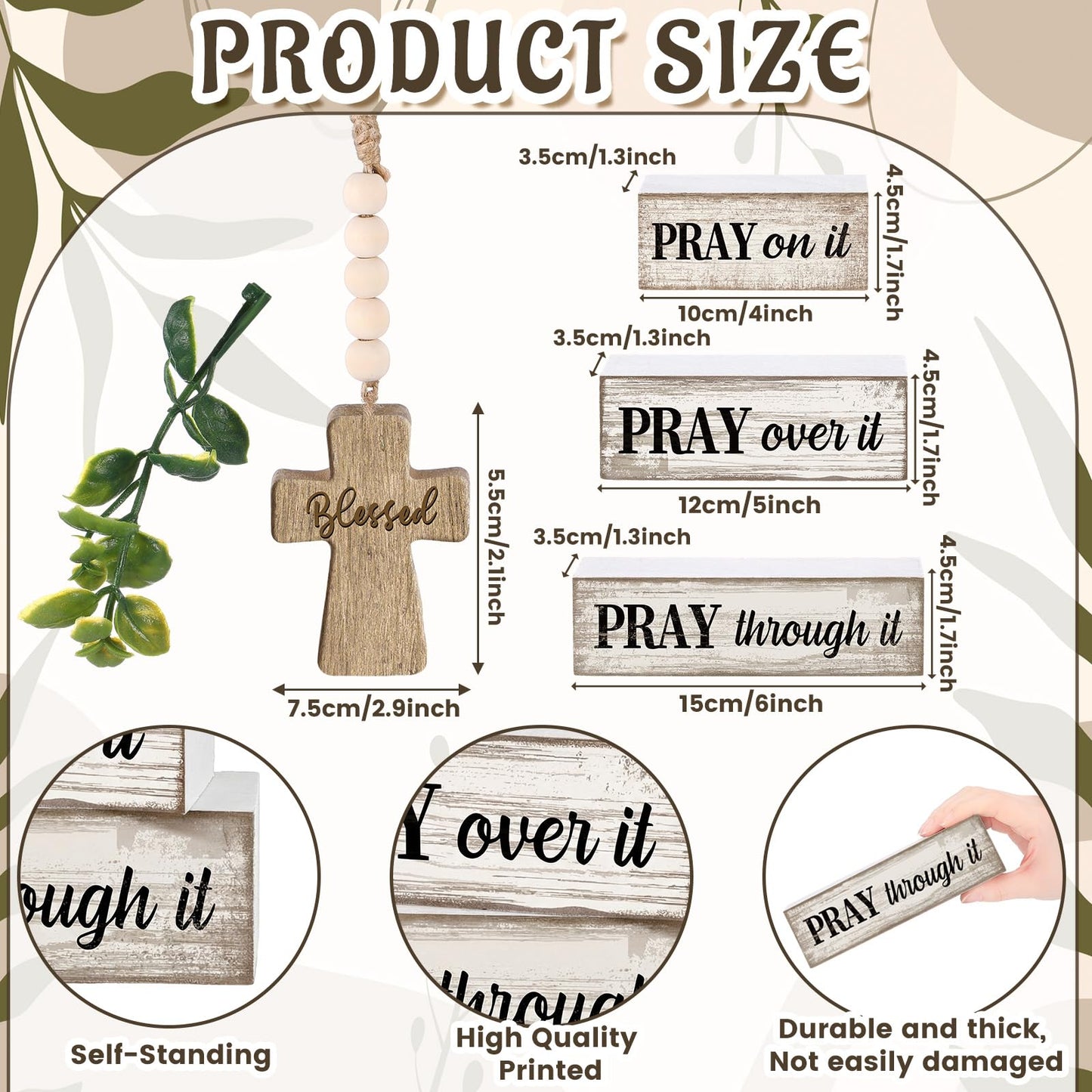 Moucuny 4 Pcs Christian Table Decor Wooden Cross Wooden Bible Verse Sign Inspirational Religious Christian Centerpiece Pray Block Signs Farmhouse Table Decoration for Mother's Day