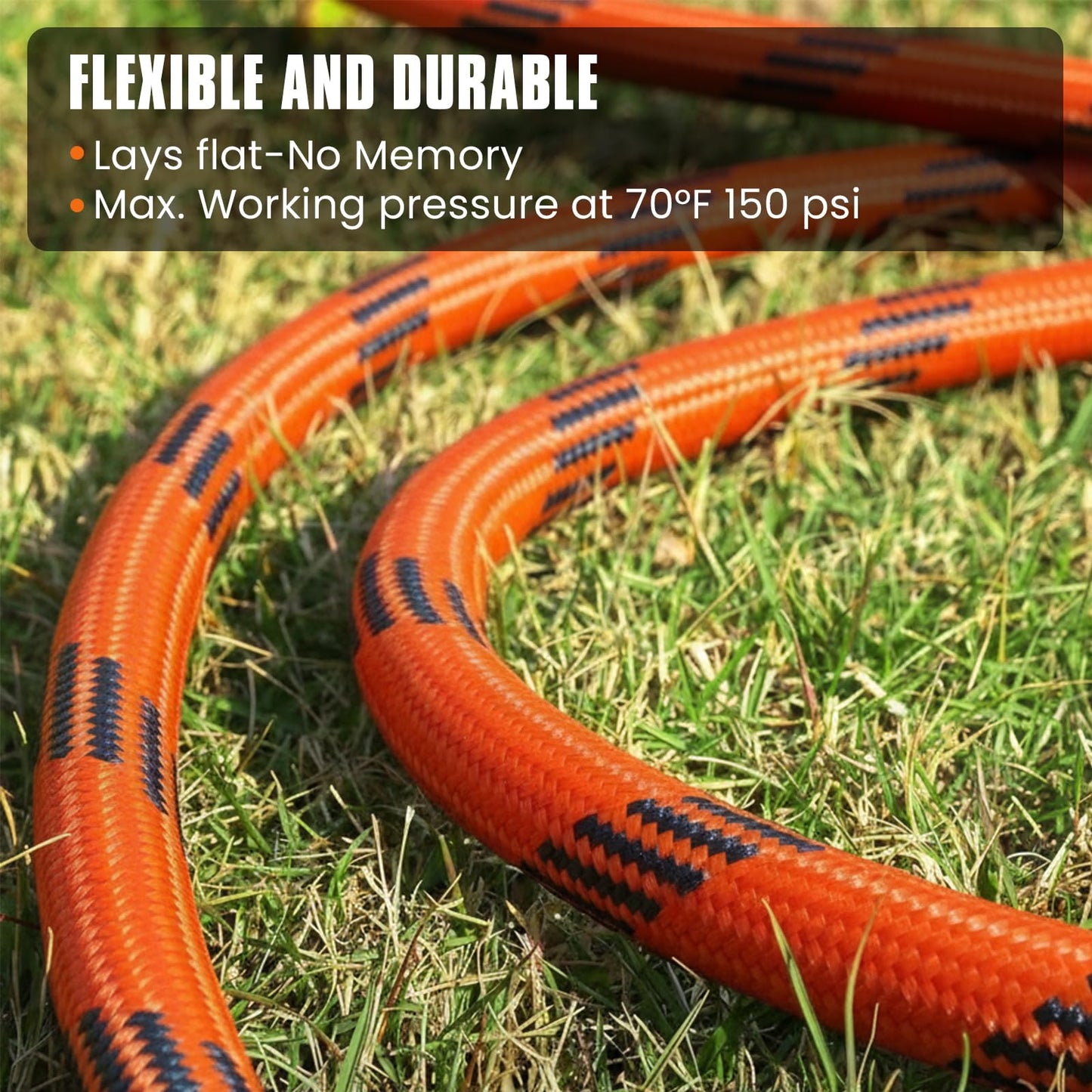 PLYPLYE Flexible Garden Hose 50 ft, Non-Expanding Lightweight Water Hose, with 10 Pattern Sprayer, All Weather, Durable, Kink and Abrasion-Resistant, Leak-Free, Orange