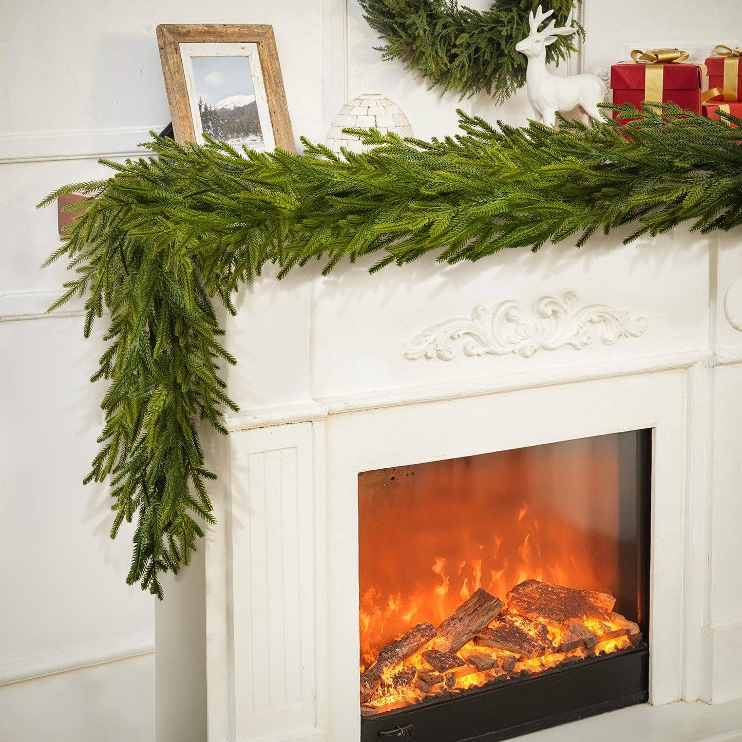 6FT Christmas Garland Norfolk Pine Garland Real Touch Faux Greenery Cedar Garlands for Mantle,Table,Wall,Christmas Decorations Indoor Outdoor