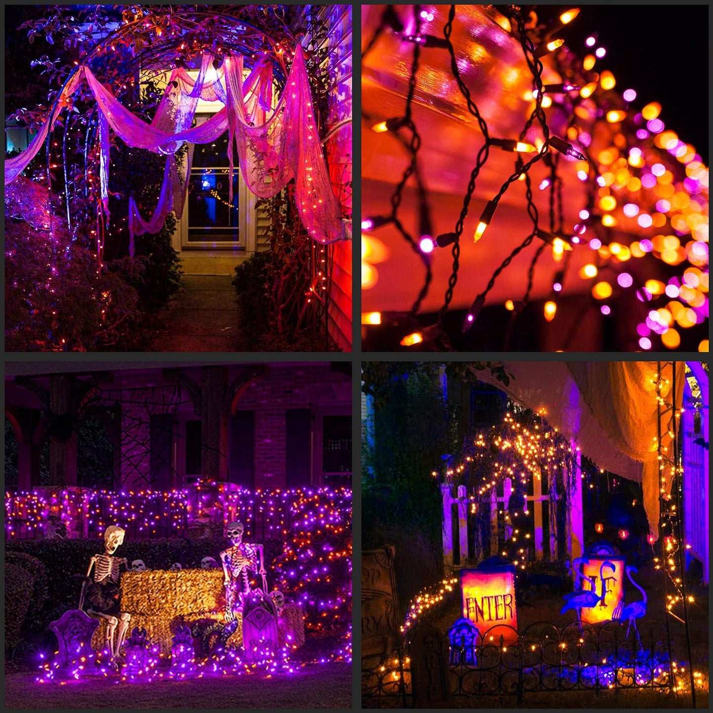 YULETIME 200 Orange & Purple Halloween Lights with Black Wire, Pack of 2 Sets 33 ft 100 Count UL Certified Christmas String Lights (Orange & Purple)