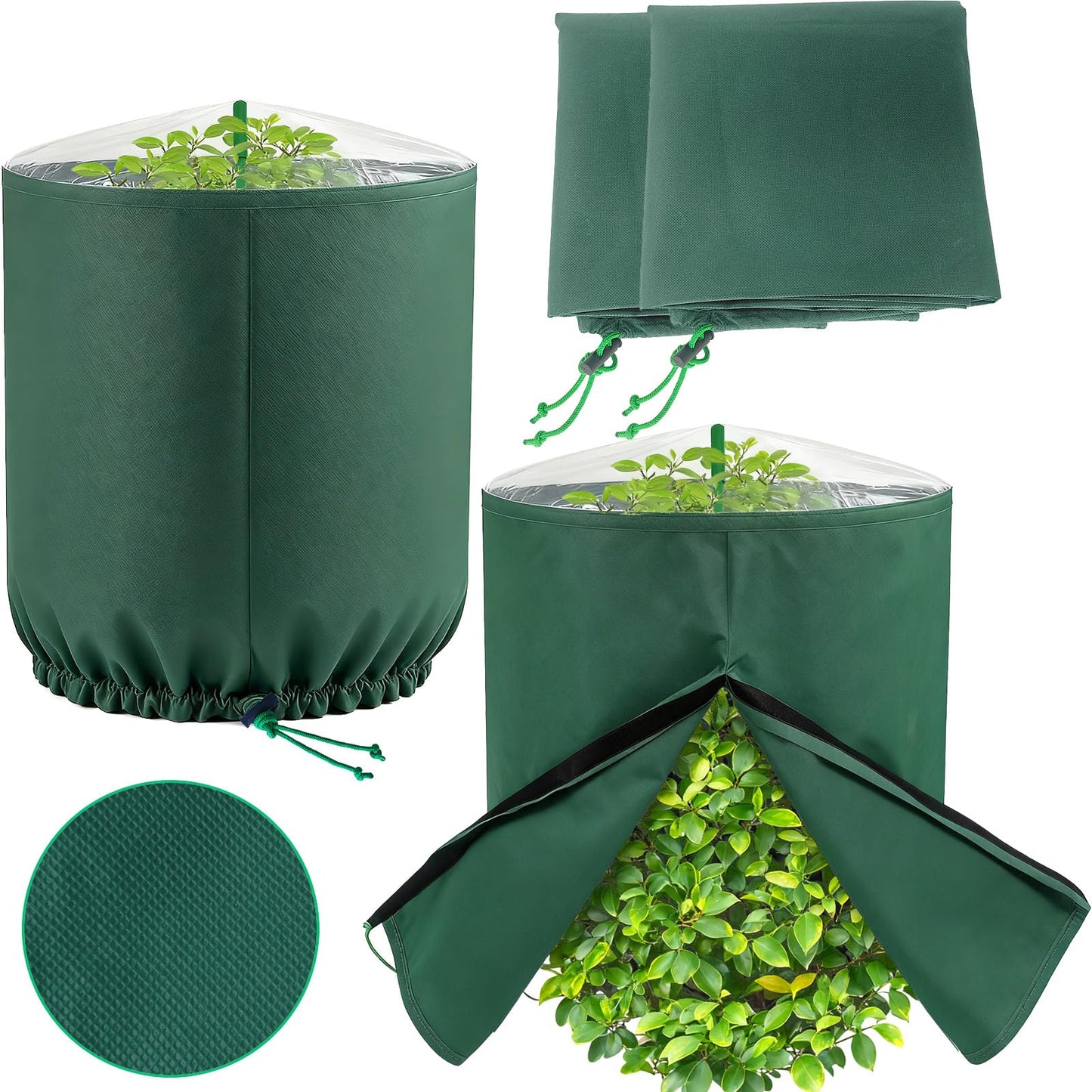 Gardeningwill 2 Packs 31" Dia x 45" H Winter Plant Cover – Cylindrical Shrub & Tree Protection Bag with Transparent Top, 3.5oz/yd² Frost Cloth, Drawstring and Hook & Loop Straps