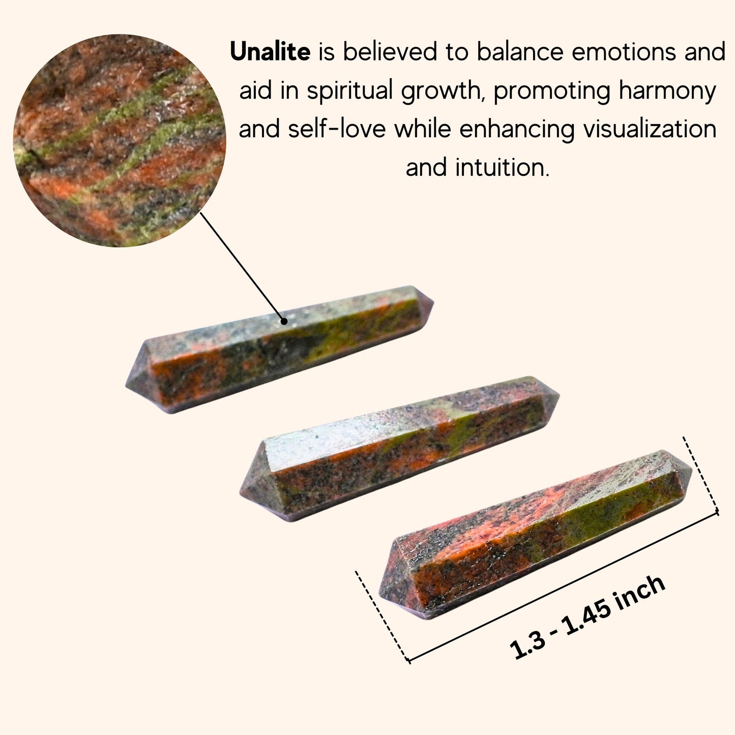 Amazing Gemstone Unakite Crystal Points Bulk Healing Crystals and Stones - Pack of 3 Double Terminated Healing Wand Point Bulk Crystals for Crafts, Crystal Grid, DIY Work