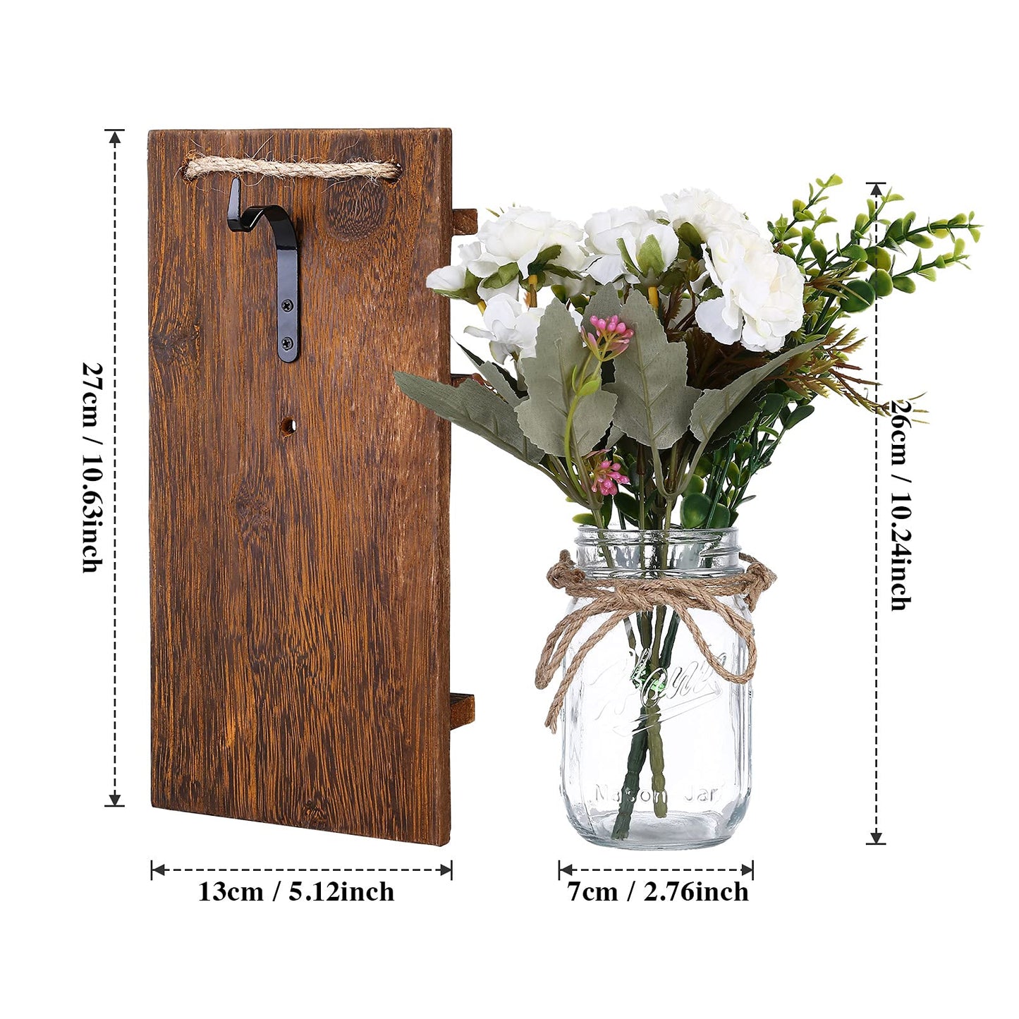 Lightess Wall Decor Mason Jar Sconces with Remote Control, Rustic Home Decor LED Fairy Lights with White Rose, Farmhouse Wall Decorations Lights Set of Two for Dining Room Living Room