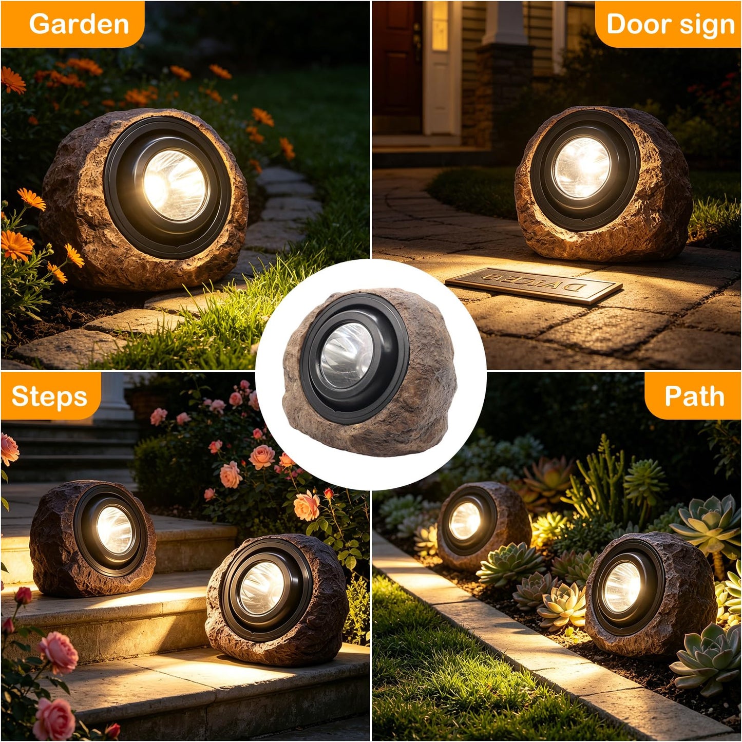 VOOKRY Brown Solar Rock Lights Outdoor 2-Pack, IP65 Waterproof LED Garden Stone Lights, Switchable Warm & Cool White, Auto On/Off Landscape Lighting for Pathway, Yard, Patio, Walkway