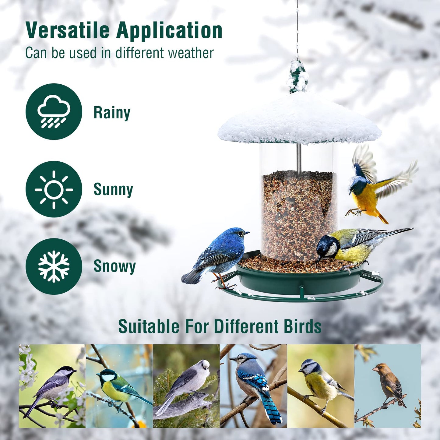 Metal Roof Bird Feeder for Outdoors - 360° Feeding Perch. Green