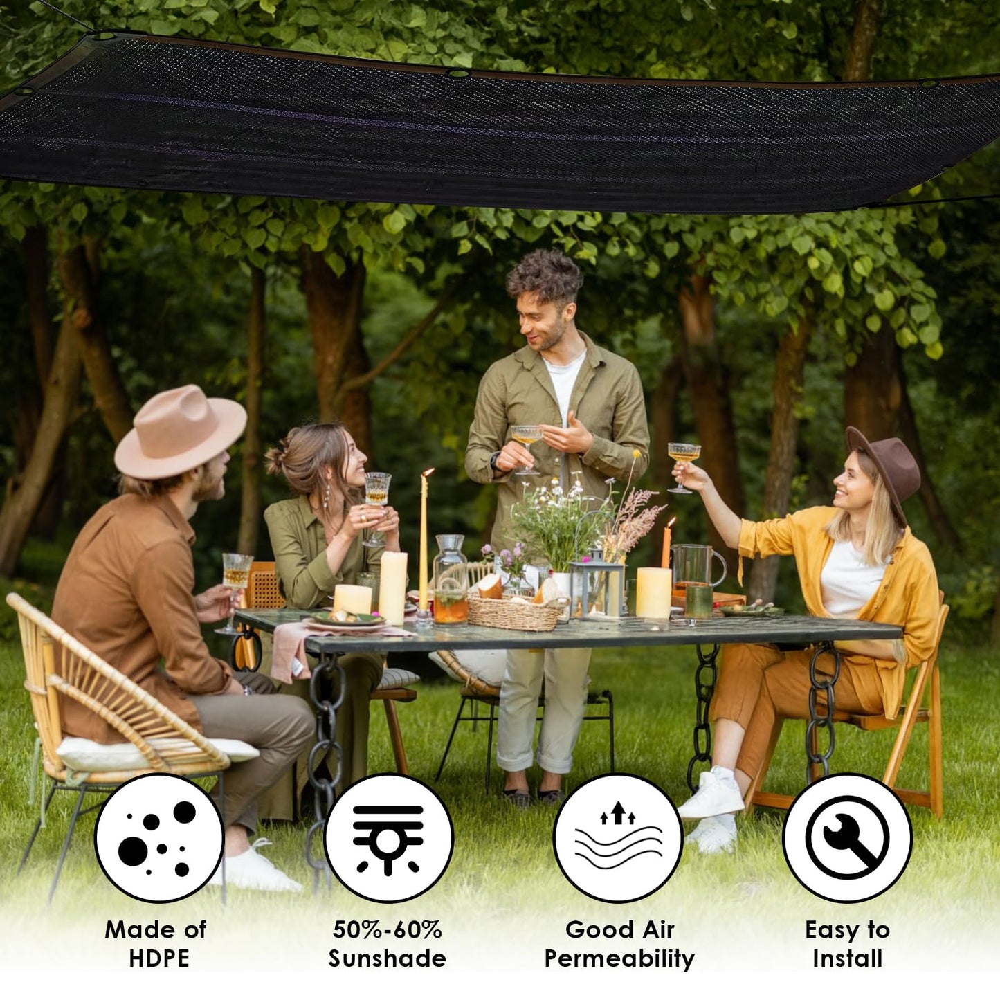 Tigvio 55% Shade Cloth for Garden, 9.8x18.7FT HDPE Mesh Tarp with Reinforced Grommets- Outdoor Sun Shade Cover for Greenhouse, Plant, Pergola, Chicken Coop, Backyard Patio Sunshade Net