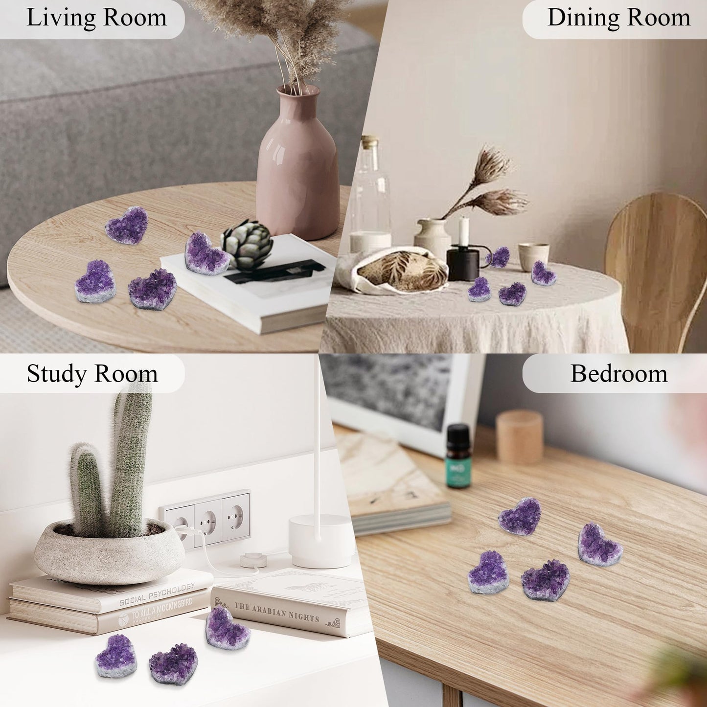 ZHIYUXI Amethyst Crystals and Healing Stones Gems Rocks Purple Room Decor Gemstones Gem Stones Heart Shaped Rocks Crystal Cluster Heart Gifts Amethyst Stones Geodes 1.2-1.6" Purple Gifts for Women