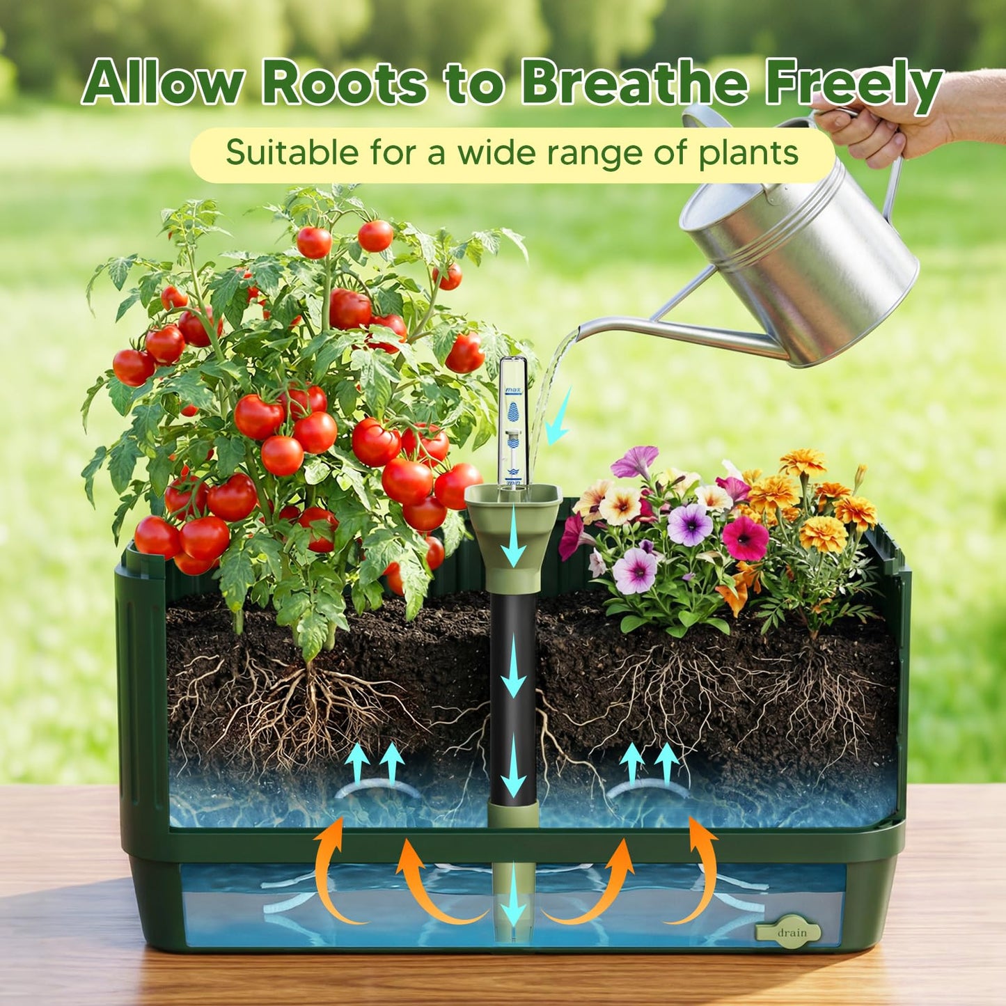 MQJIAZHI Raised Garden Bed with Tomato Cages，52"/4.3ft Tomato Planter with Trellis,Adjustable Height,Self Watering Planter Box for Vegetables & Climbing Plant Indoor Outdoor Balcony Patio (2)