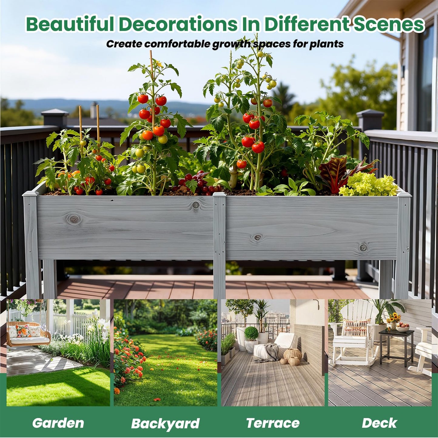SUNYRISY Dual Wooden Raised Garden Bed Outdoor with Legs for Gardening, 71" L x 23.6" W x 31.5" H Elevated Planter Garden Box Raised Bed for Vegetable Flower Herb, Gray
