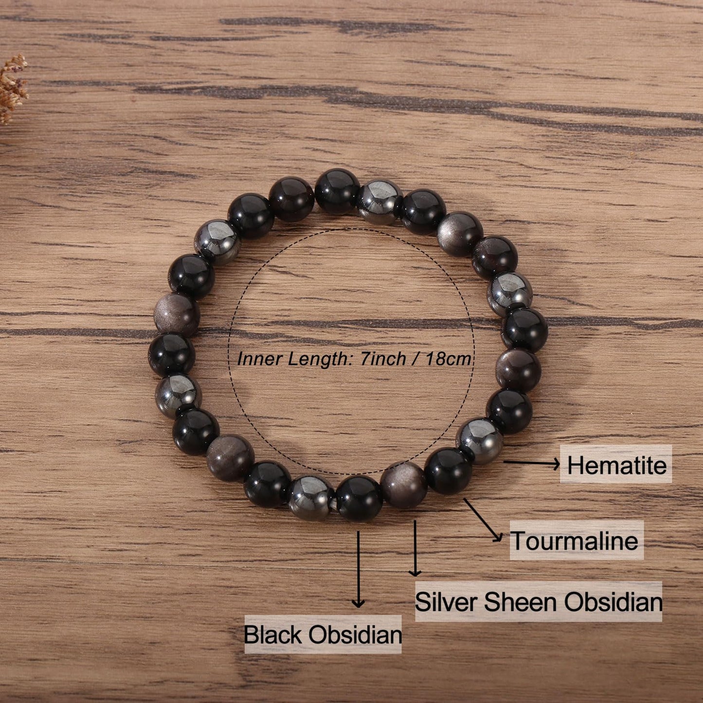AULSIEY Hematite Black Tourmaline Obsidian Bracelet for Men, Triple Empath Protection Bracelet Gifts for Women, Protection Healing Crystal Bracelets, Evil Eye Jewelry Bracelets Mental Health-8mm