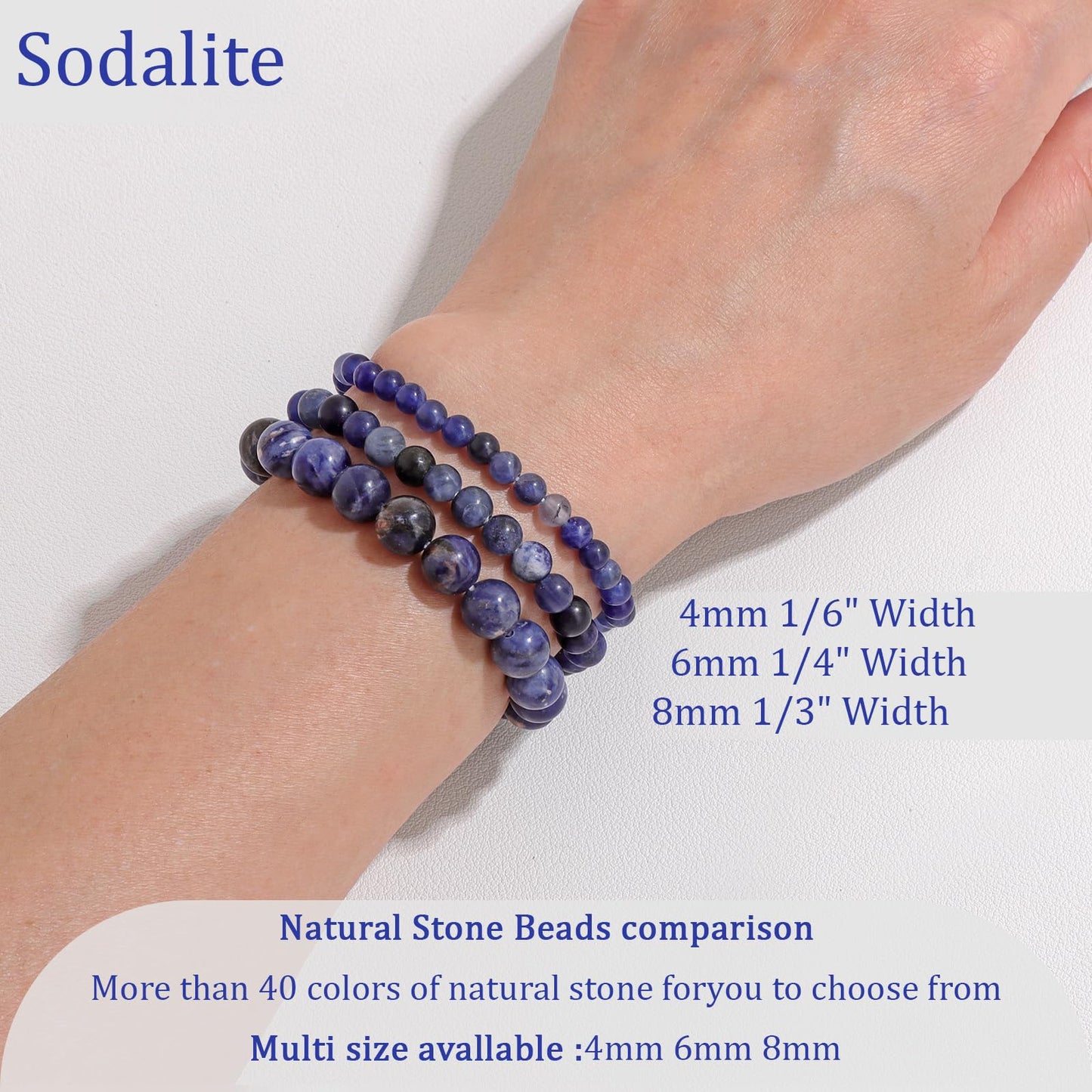 Vinswet Healing Crystal Bracelets for Women Men 8mm Sodalite Natural Stone Beaded Stretch Bracelet Handmade Gemstone Reiki Spiritual Jewelry Gifts