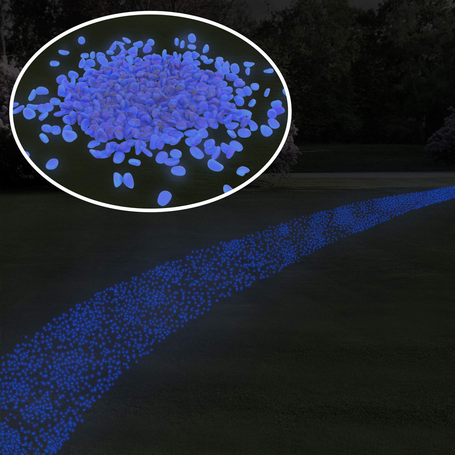Pure Garden Glow-in-The-Dark Solar Pebble Lights, 500 Ct Blue Decorative Rocks for Flower Beds, Walkways, and Patios