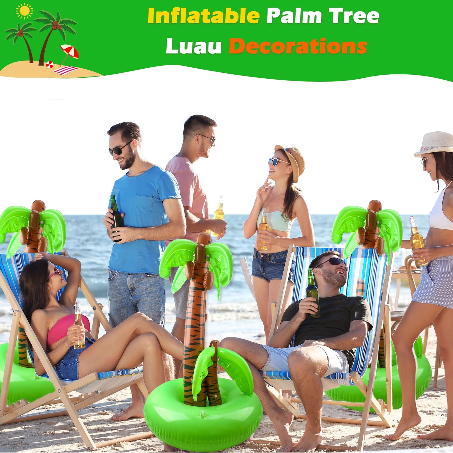 42 Inch Inflatable Palm Trees Blow Up Palm Trees Jumbo Coconut Tree for Summer Tropical Beach Pool Party Hawaiian Party Decoration