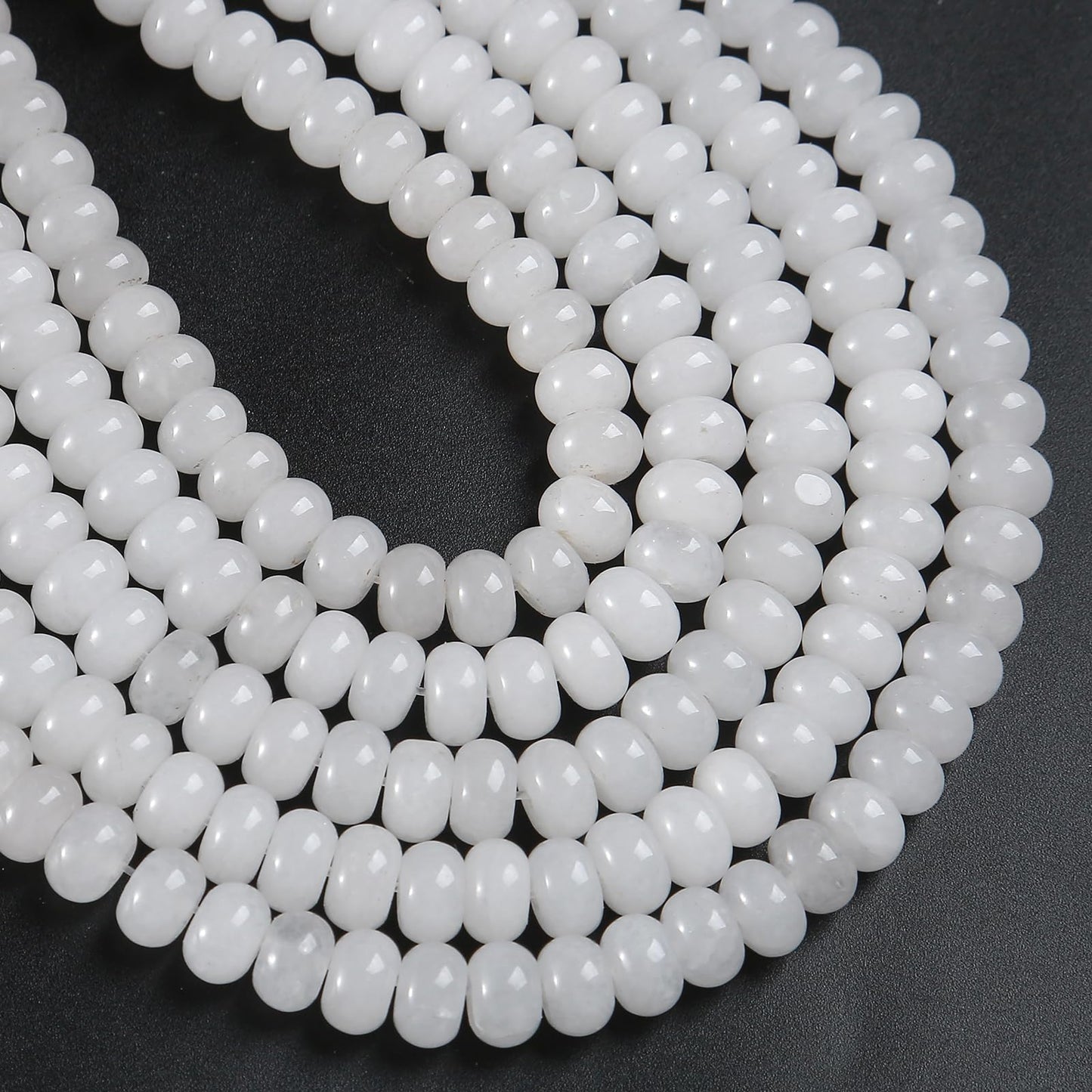 76pcs 5x8mm Natural White Jade Stone Rondelle Spacer Loose Beads Abacus Disk Stone Round Loose Gemstone Beads for Jewelry Making DIY Bracelet Necklace