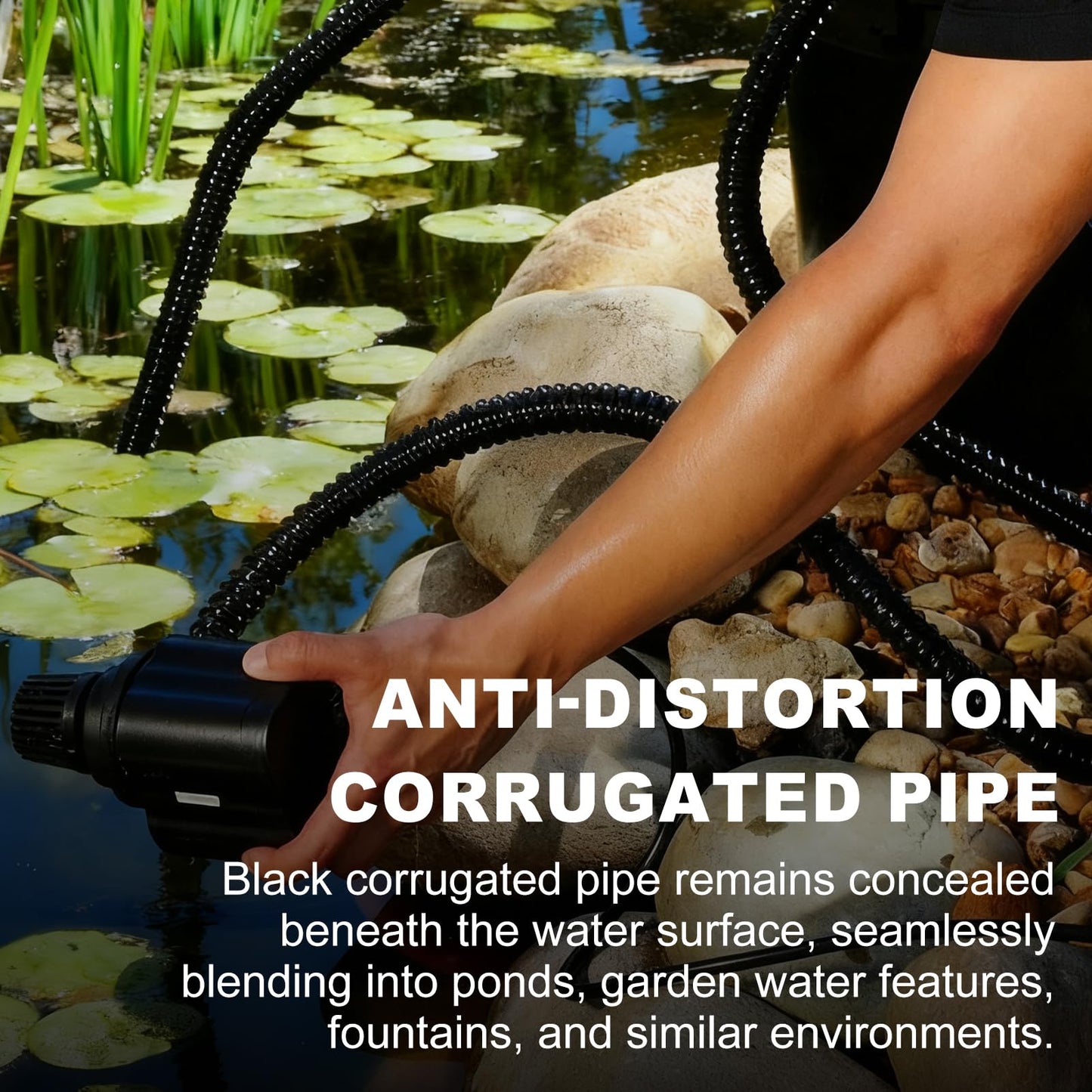 Wocloer Pond Tubing 1” × 10 Feet Black Flexible PVC Pond Hose,Garden Pond PVC Tube - Reinforced, Kink-Resistant Tubing for Pumps, Fountains & Waterfalls, with 4 Clamps,1" Dia