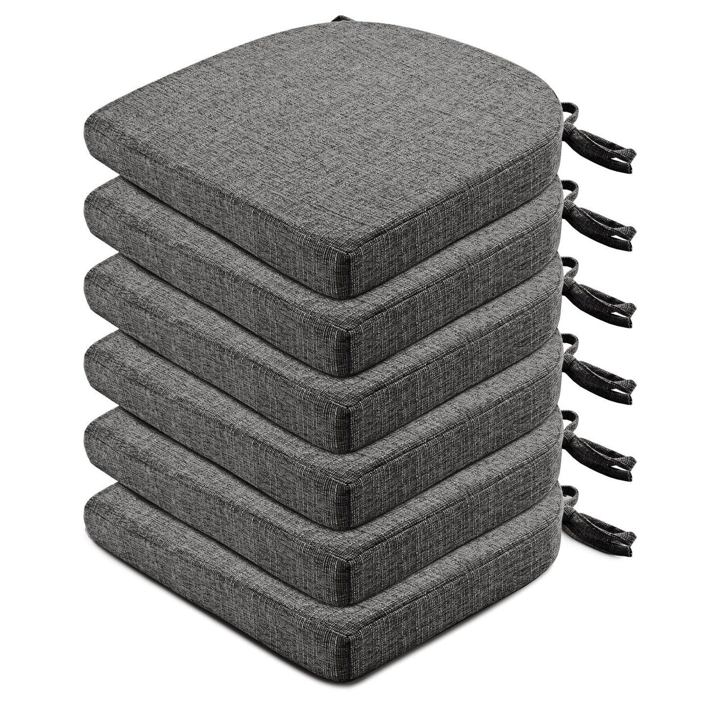 Wellsin Chair Cushions for Dining Chairs 6 Pack - Kitchen Chair Cushions with Ties and Non-Slip Backing - Dining Chair Pads 16"X16"X2", Dark Gray