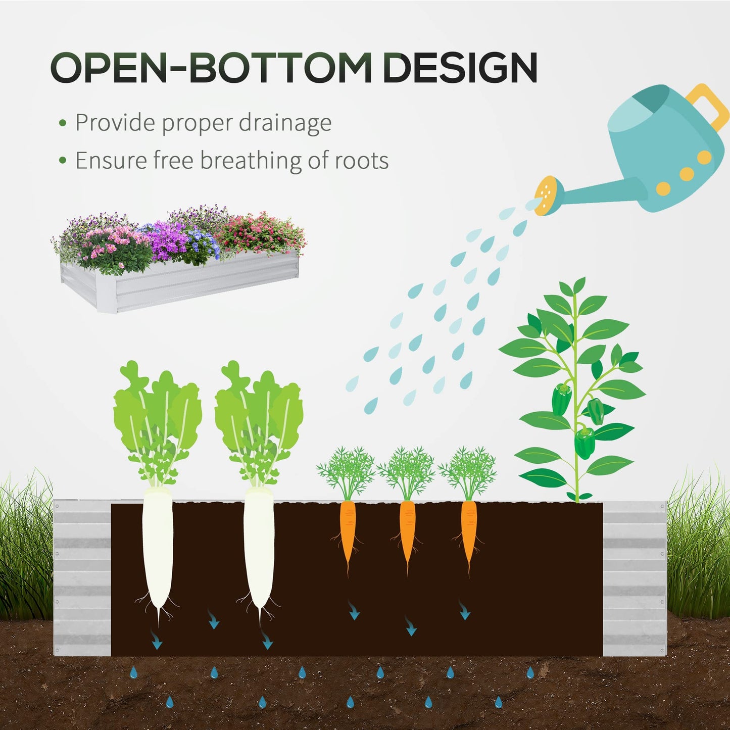 6' x 3' Galvanized Raised Garden Bed with PVC Greenhouse Cover, Outdoor Metal Planter Box with 2 Roll Up Windows for Growing Flowers, Fruits, Vegetables and Herbs, Light Gray