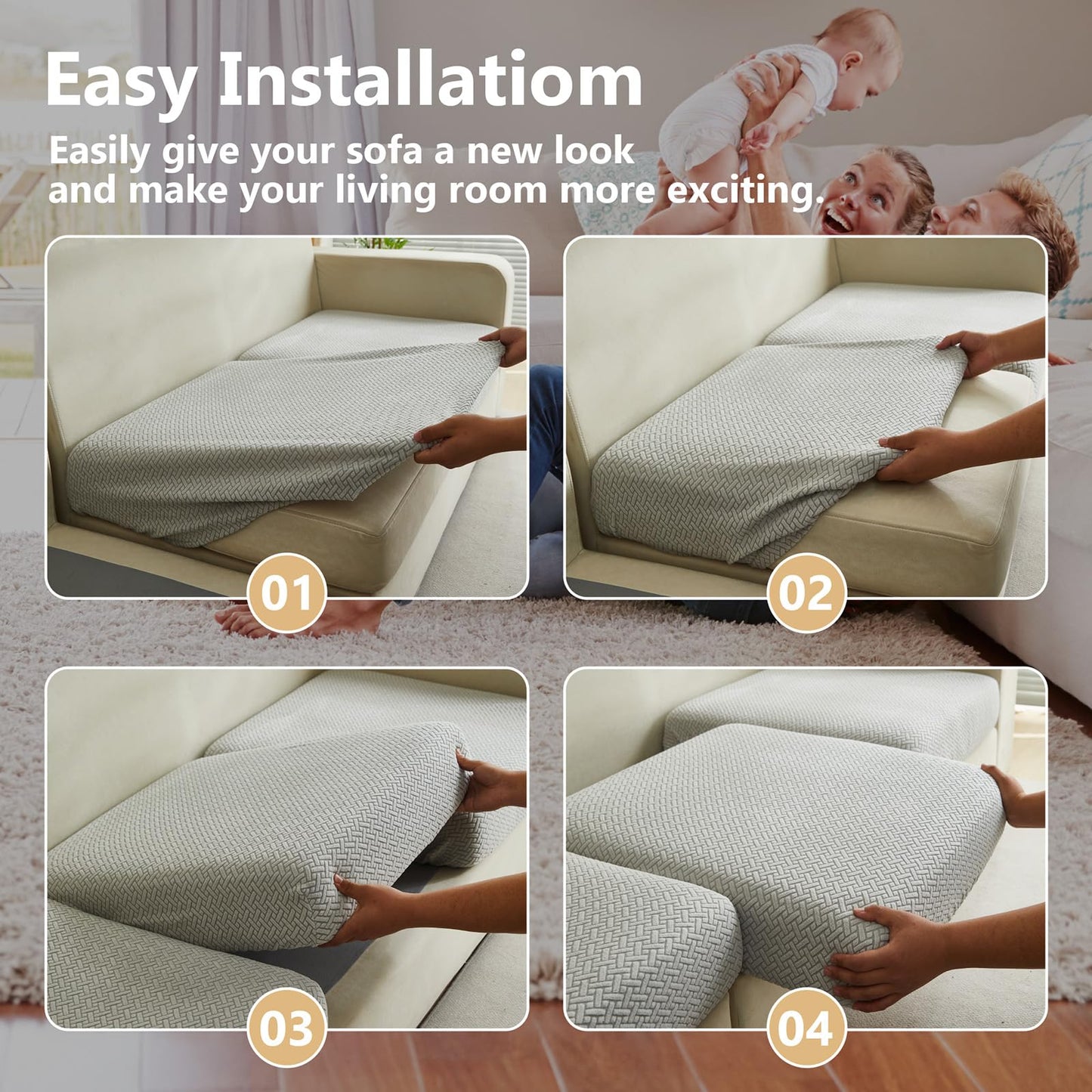 Yoovat Couch Cushion Covers for Sofa Couch Covers Wear-Resistant Universal Sofa Cover Washable Stretch for Sectional Slipcovers (Texture-Light Gray,Large Single Seat Cover)