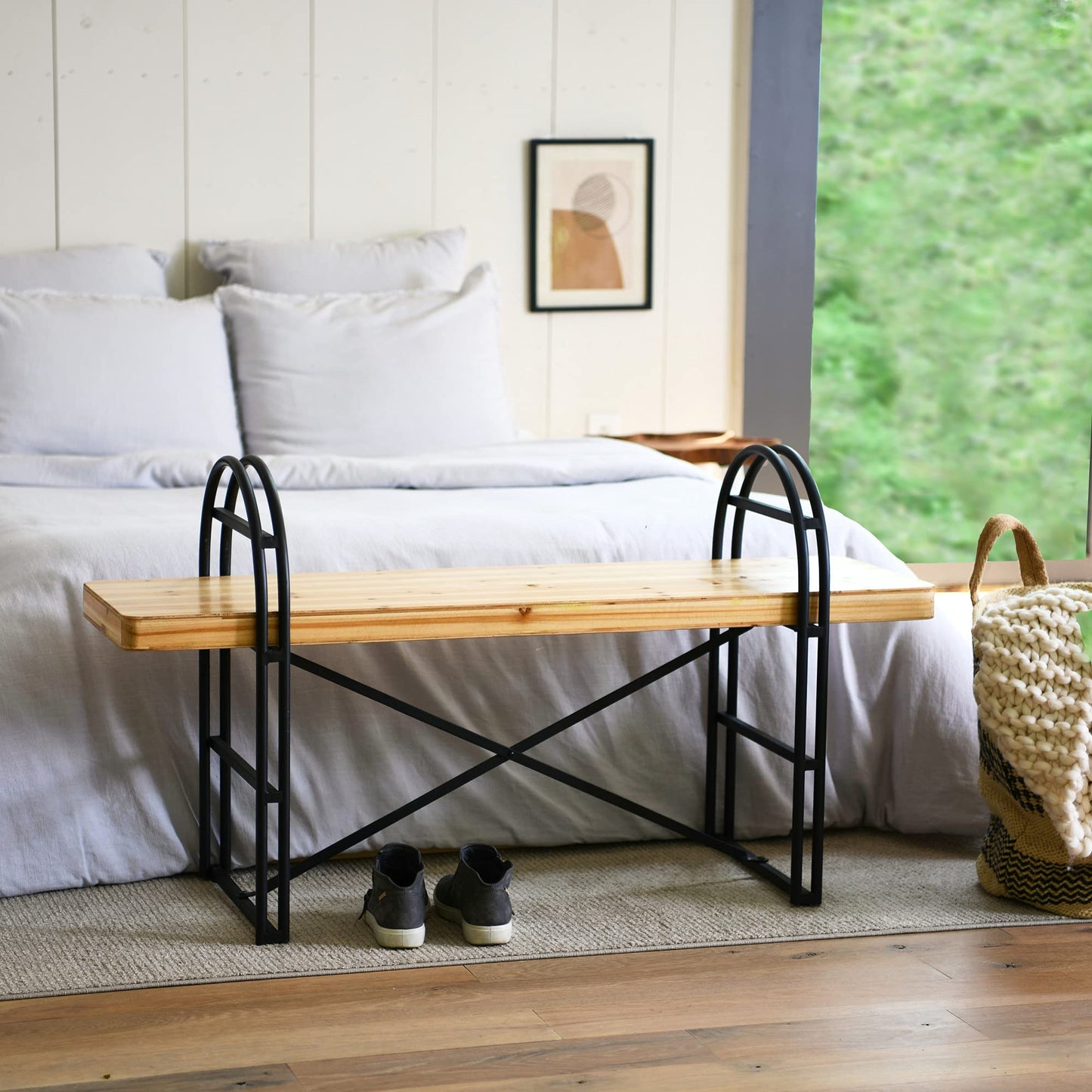 Main + Mesa Eitri Wood and Metal Bench, Driftwood