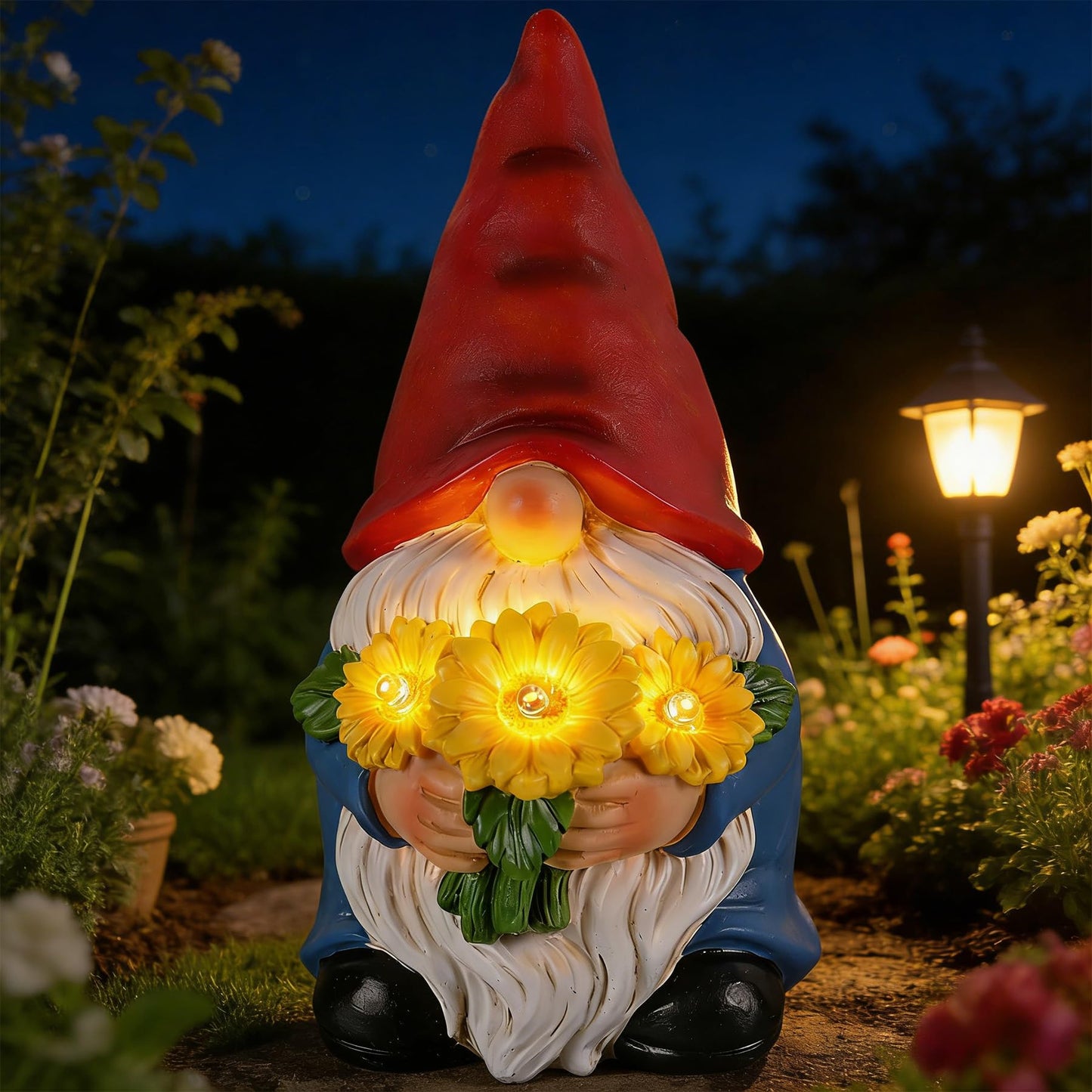 Dzpsoon Gnomes Solar Garden Decor Garden Statues Sunflower Gnome Figurines Birthday Gifts for Women Mothers Day Gifts for Mom Grandma Outdoor Decorations for Yard Lawn Patio