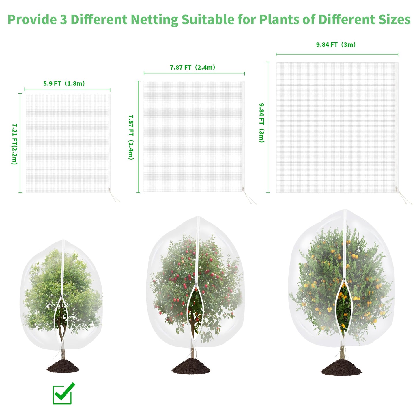 afzdby Large Garden Mesh Netting with Zipper and Drawstring,Plants Cover Protection from Anti Birds,Bugs,Cicadas,and Insects-Pest Barrier Bag for Blueberry Bushes,Tomatoes,Citrus,Fruit Tree