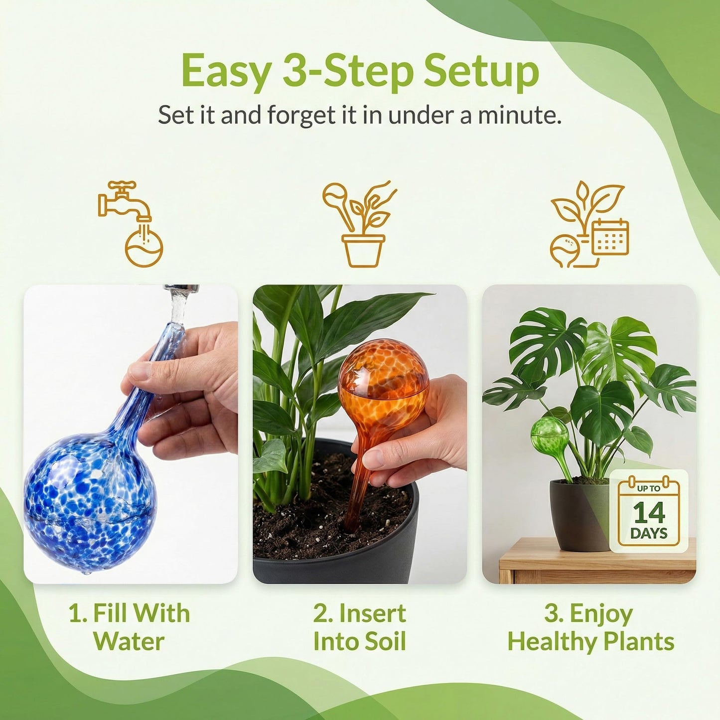 Little Green Leaf Automatic Plant Watering Globes Self Watering Planter Inserts (Set of 4) | Hands Free Multicolor Glass Bulbs | Planter Spikes to Support Indoor & Outdoor Plant Health (100ml)
