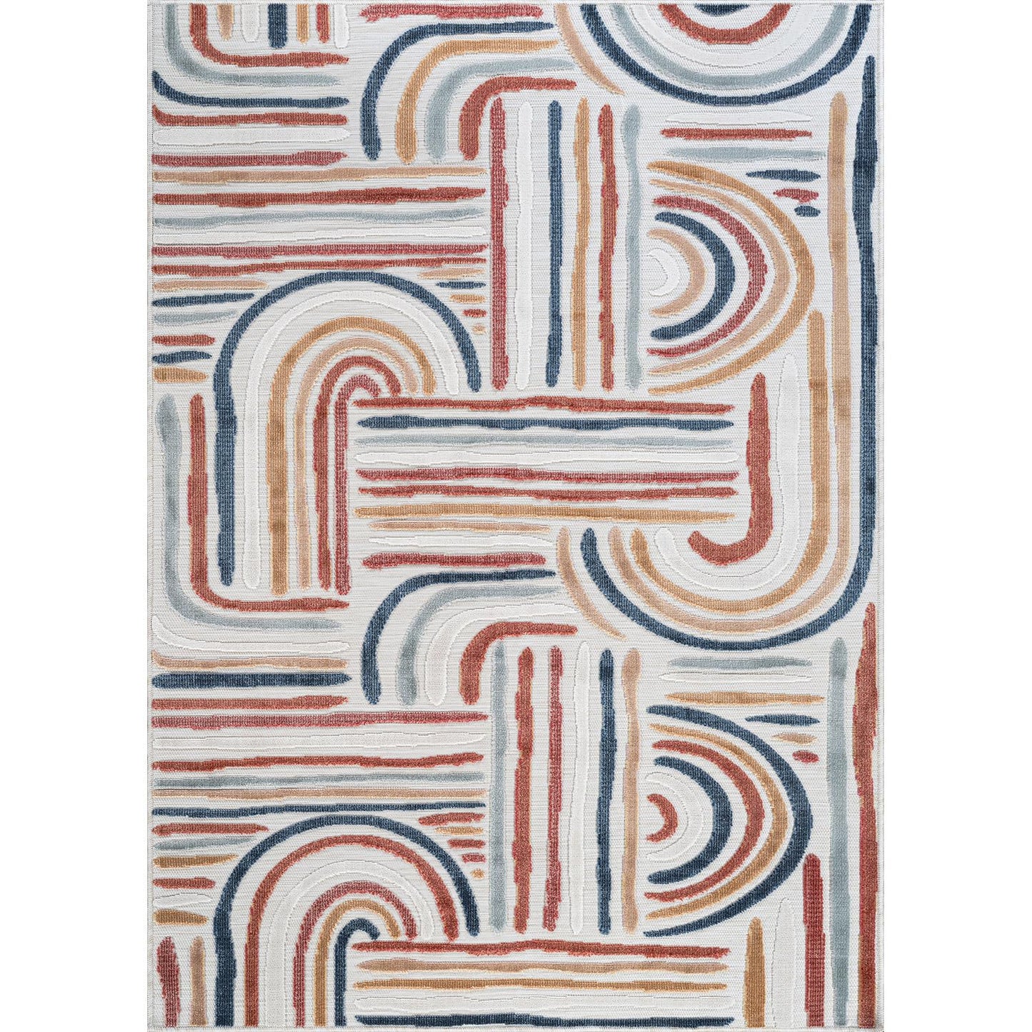 CAMILSON Indoor Outdoor Rug, Multicolor 6x9 Geometric Arch Striped Area Rugs for Patio and Home Areas, Easy-Cleaning Non-Shedding Living Room, Garden and Deck Washable Outside Carpet (6 x 9)