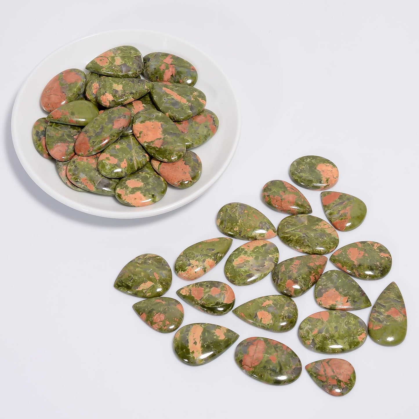 Natural Unakite Gemstone- Healing Crystals for DIY Jewelry Making -Loose Natural Cabochon -Perfect for Crafting Unique Jewelry Designs -Gift for Her, Mother and Wife (5 pcs, 25-35 mm)
