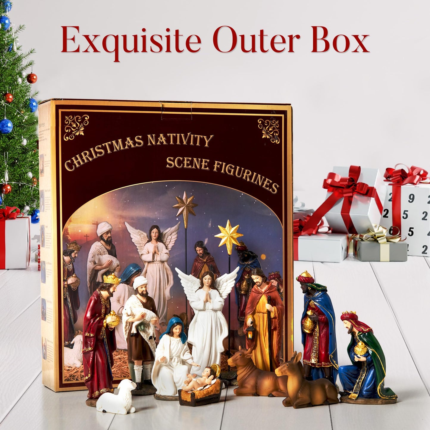 BESBLEE Nativity Sets for Christmas Indoor Set of 13 Pieces 5.9 Inches Tabletop Classic Nativity Scene Resin Figurines Set Religious Decorations Collection Gifts fot All Holidays Home Decor
