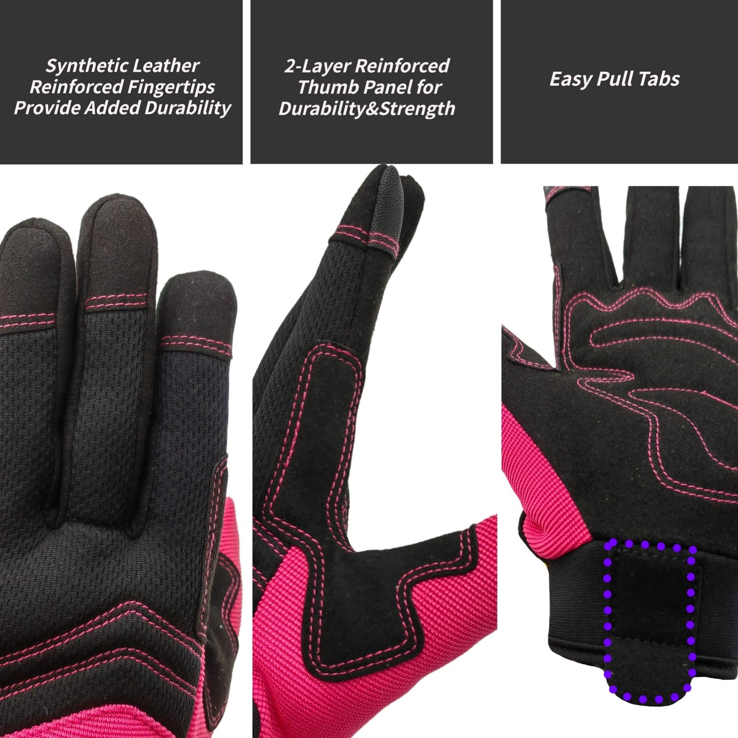 SAVJOB Utility Work Gloves for Men&Women,Mechanic Glove,Outdoor Yard,Performance Fit,Touchscreen,Pink,Medium