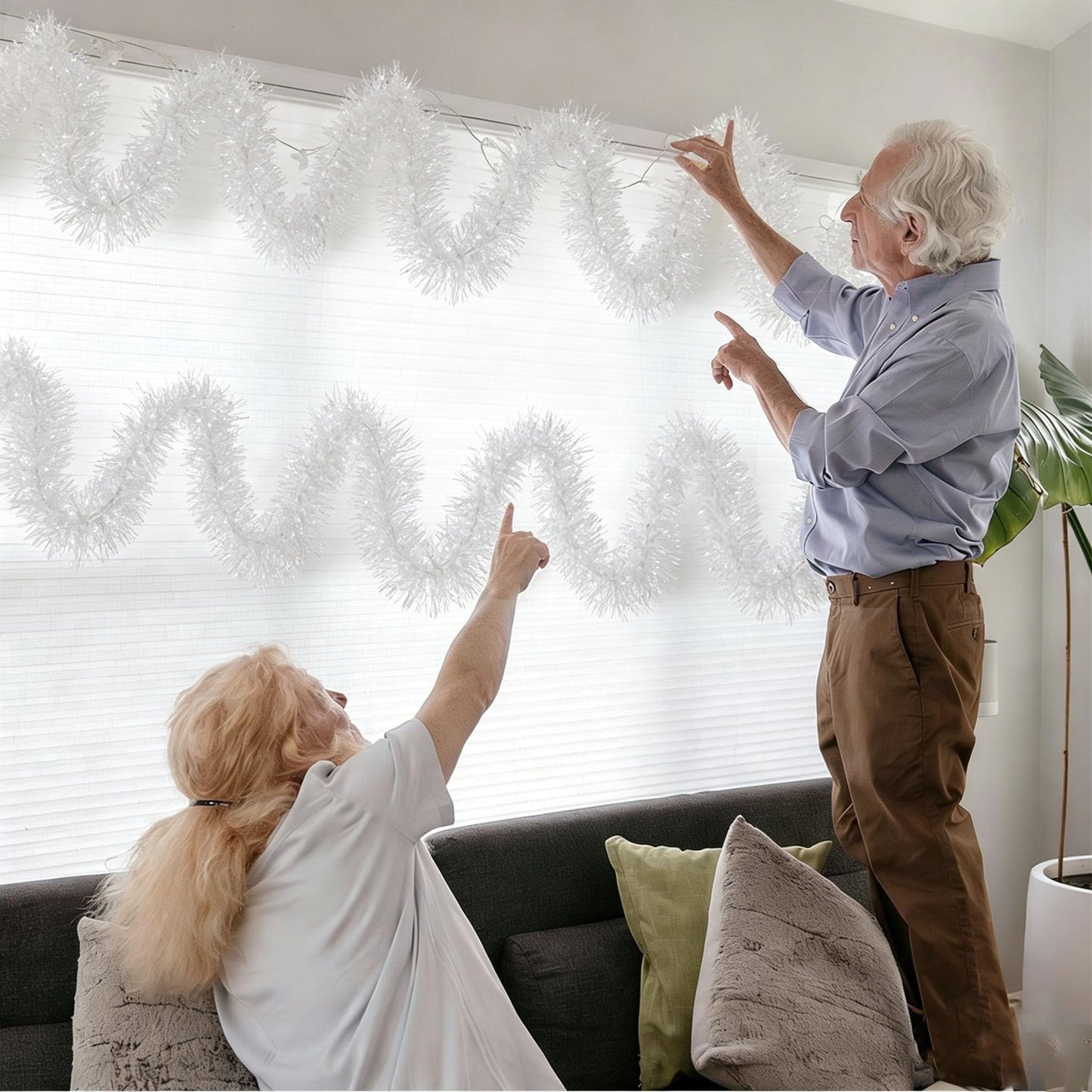 Yocknoce White Tinsel Garland, 33 Ft Winter Wonderland, Wedding, Christmas, Baby Shower, Elegant Party Backdrop, Festive Indoor Outdoor Decorations