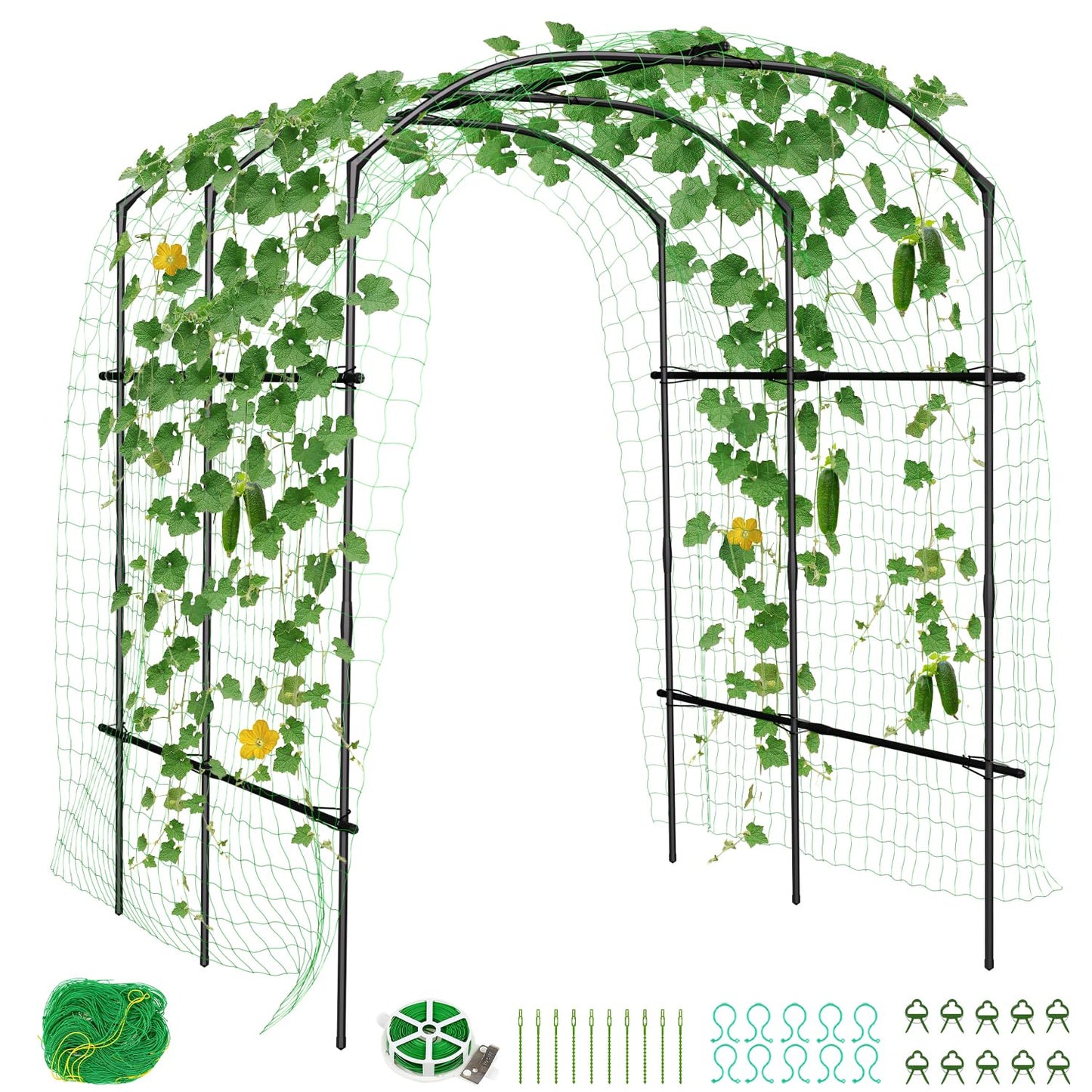 SUNYRISY Garden Arch Trellis for Climbing Plants Outdoor Gardening, 87" H x 70" L x 75" W Metal Core Tall Plant Support for Raised Bed Planting Cucumber Tomato Flowers Vegetables