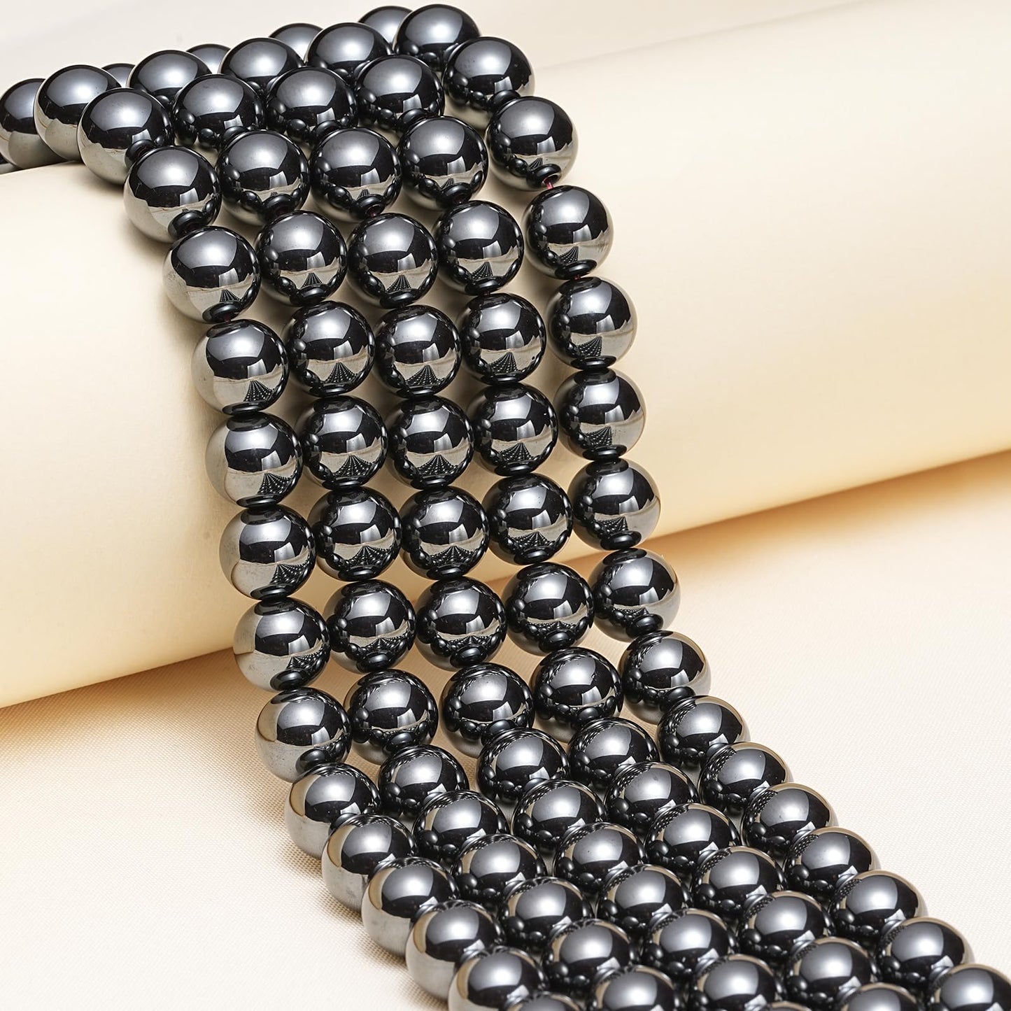 8mm Natural Black Hematite Gemstone Beads Polished Round Smooth Stone Beads for Bracelets Jewelry Making 15inch Loose Beads