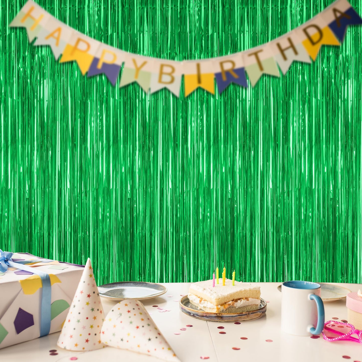2 Pack Tinsel Backdrop, 3.28 FTx7.05 FT Green St Patricks Day Party Decorations, Metallic Backdrop Curtains Tinsel Curtains Streamer Backdrop, Party Supplies Wall Decor for St. Patricks Party Birthday
