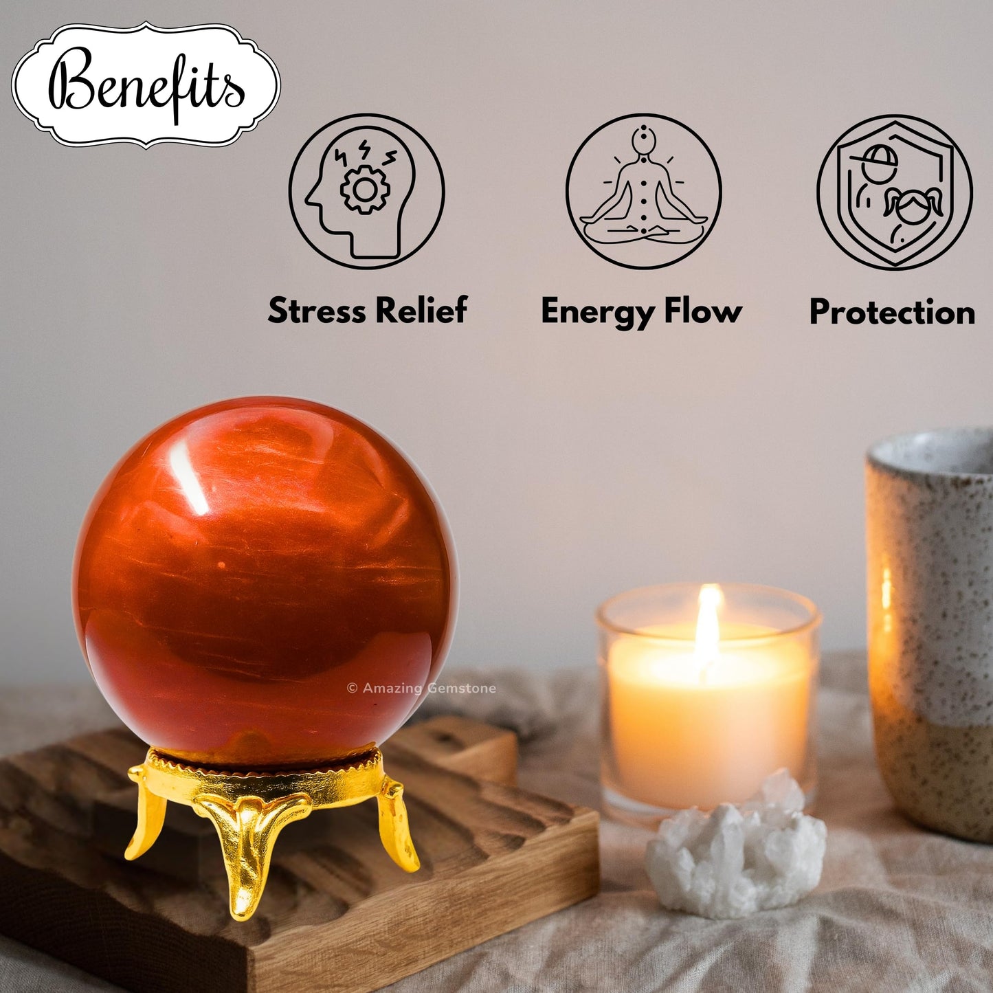 Amazing Gemstone Red Jasper Crystal Ball with Stand - 2 Inches Crystal Sphere Meditation Balls for Witchcraft and Decorative Balls