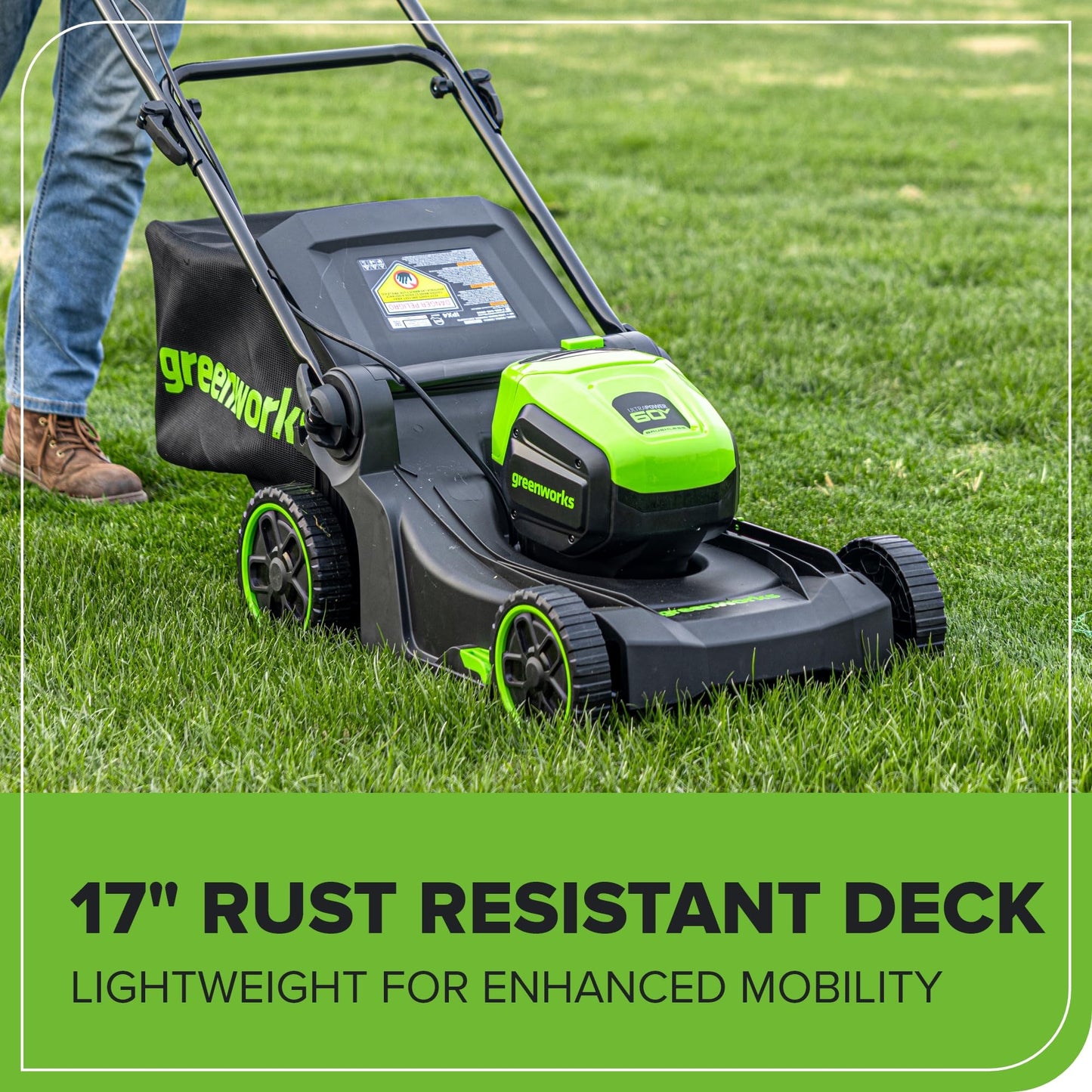 Greenworks 60V 17" Brushless (Push) Mower + 60V (610 CFM) Brushless Blower, 4.0Ah Battery and 3A Charger