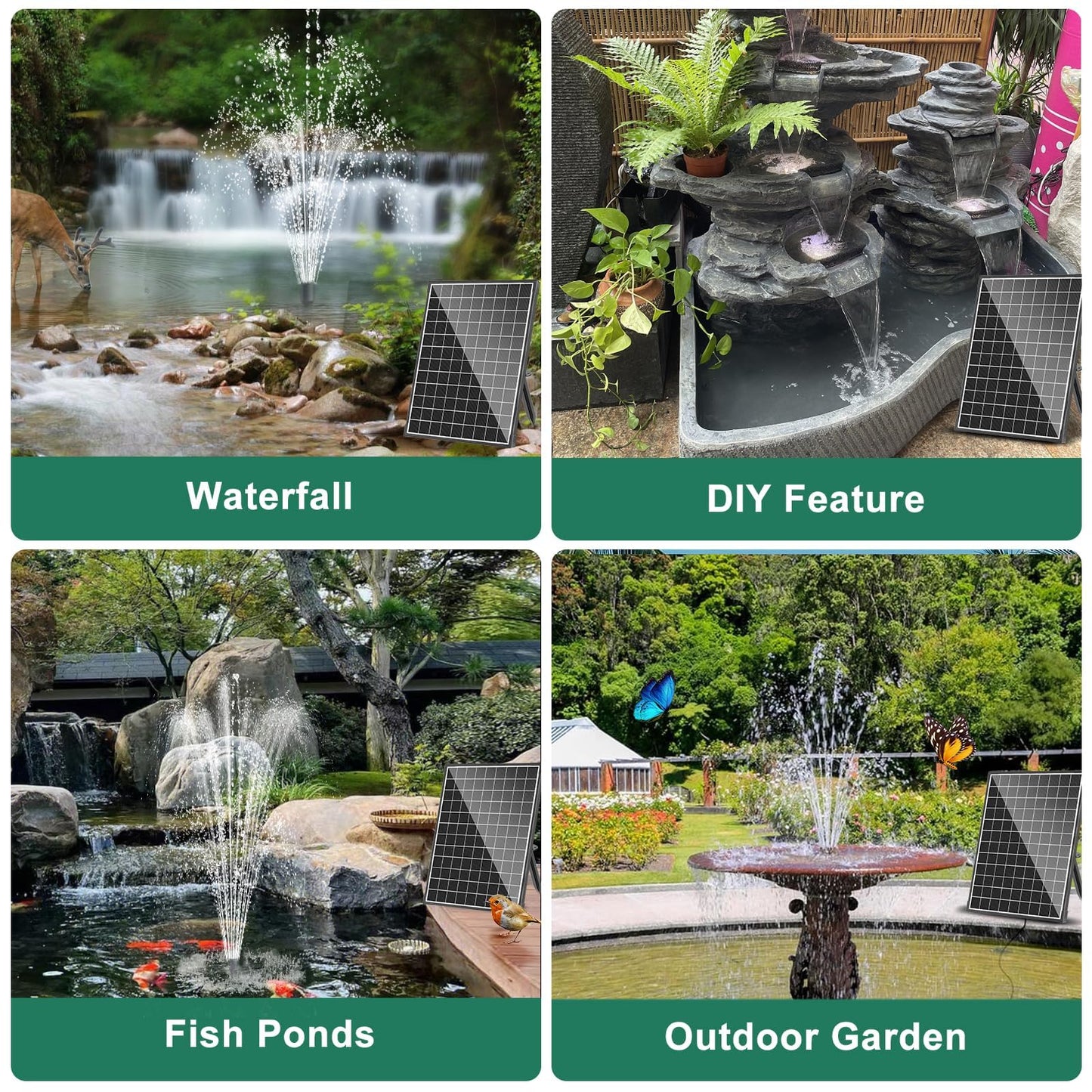 Antfraer 25W Solar Pond Pump, 320GPH Adjustable Flow Solar Fountain Pump with 7 Spray Modes, 16.5FT Cord & 6.6FT PVC Tubing for Fish Ponds, Garden Waterfalls, Hydroponics & DIY Water Features