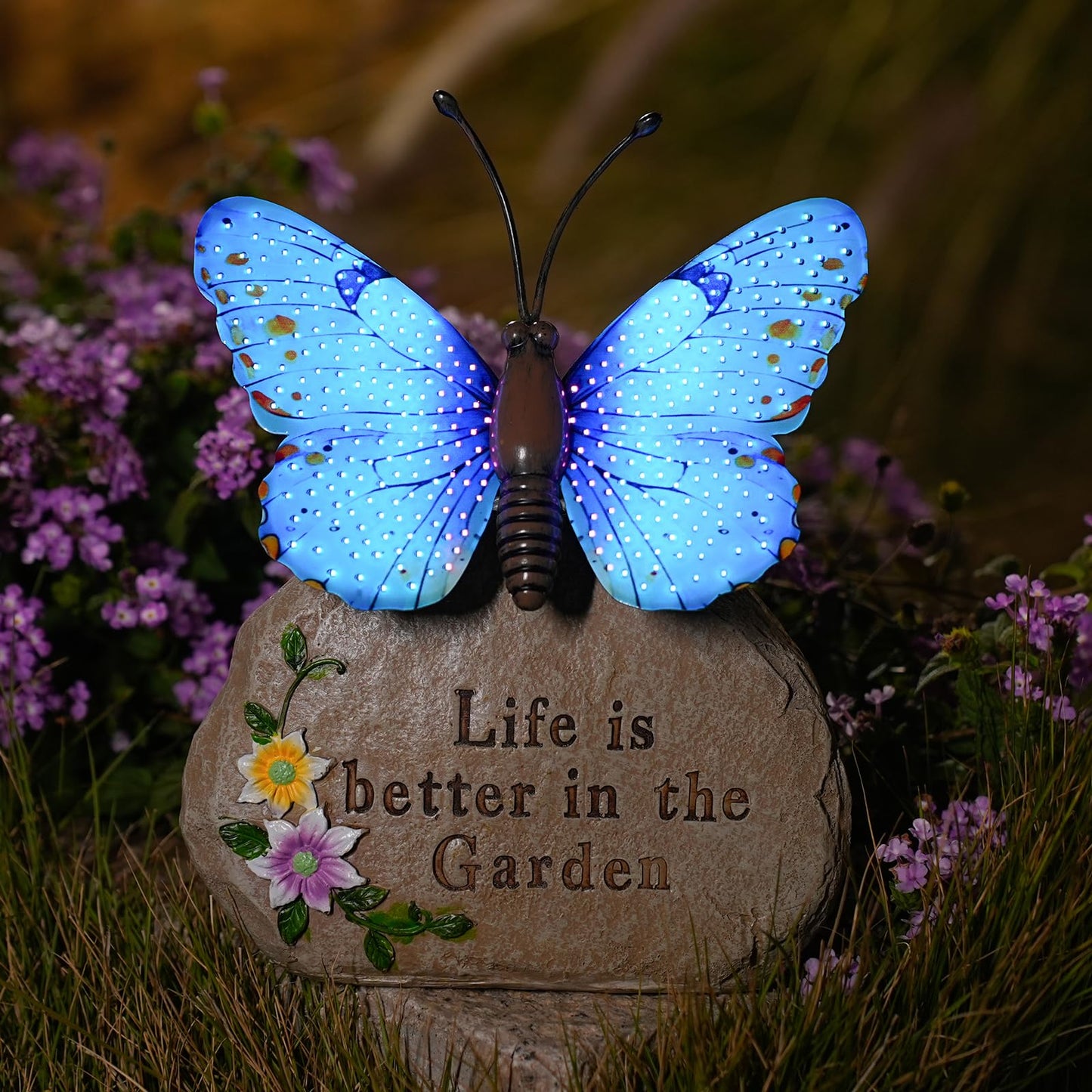 XMHBCSM Solar LED Butterfly Garden Statue with Sparkling Light-Up Wings - Outdoor Yard Patio Decor Figurine, for Women Mom Grandma (Blue)