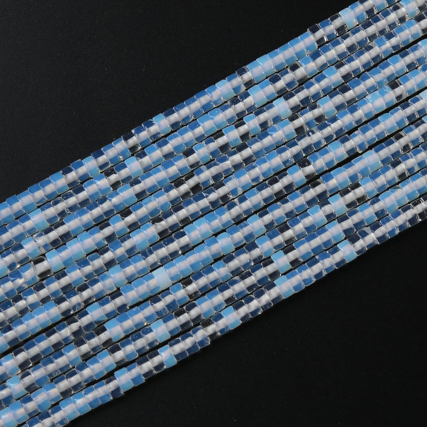 150pcs 2x4mm Natural White Opal Stone Tube Shape Beads Loose Flat Round Cylinder Flat Spacer Green Stone Beads for Bracelet Earrings Jewelry Making
