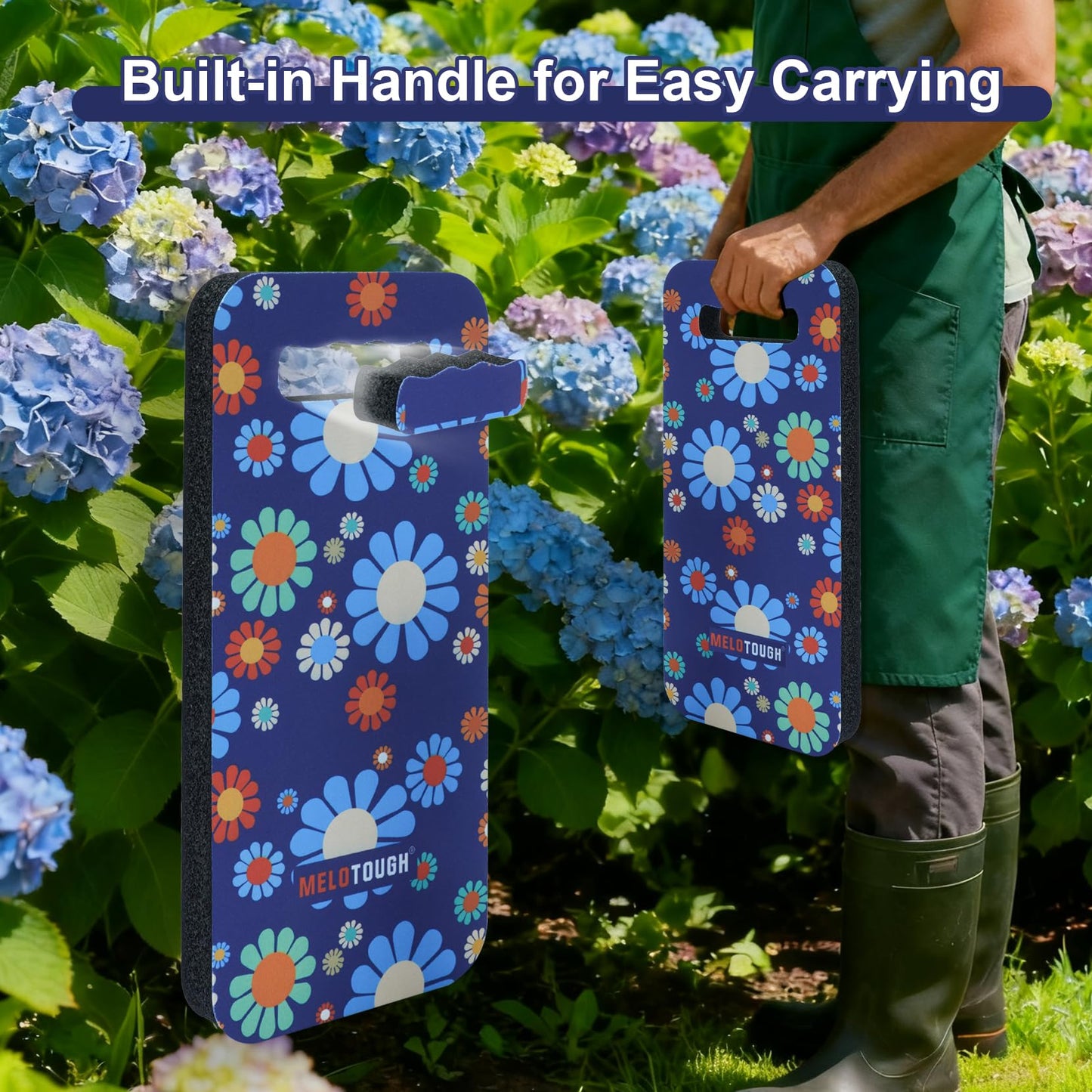 MELOTOUGH Garden Kneeling Pad, 1" Thick Soft NBR Foam Kneeling Pads for Gardening, Cleaning, Work - Lightweight & Comfortable, 15.75"x7.2" (Blue Flower)