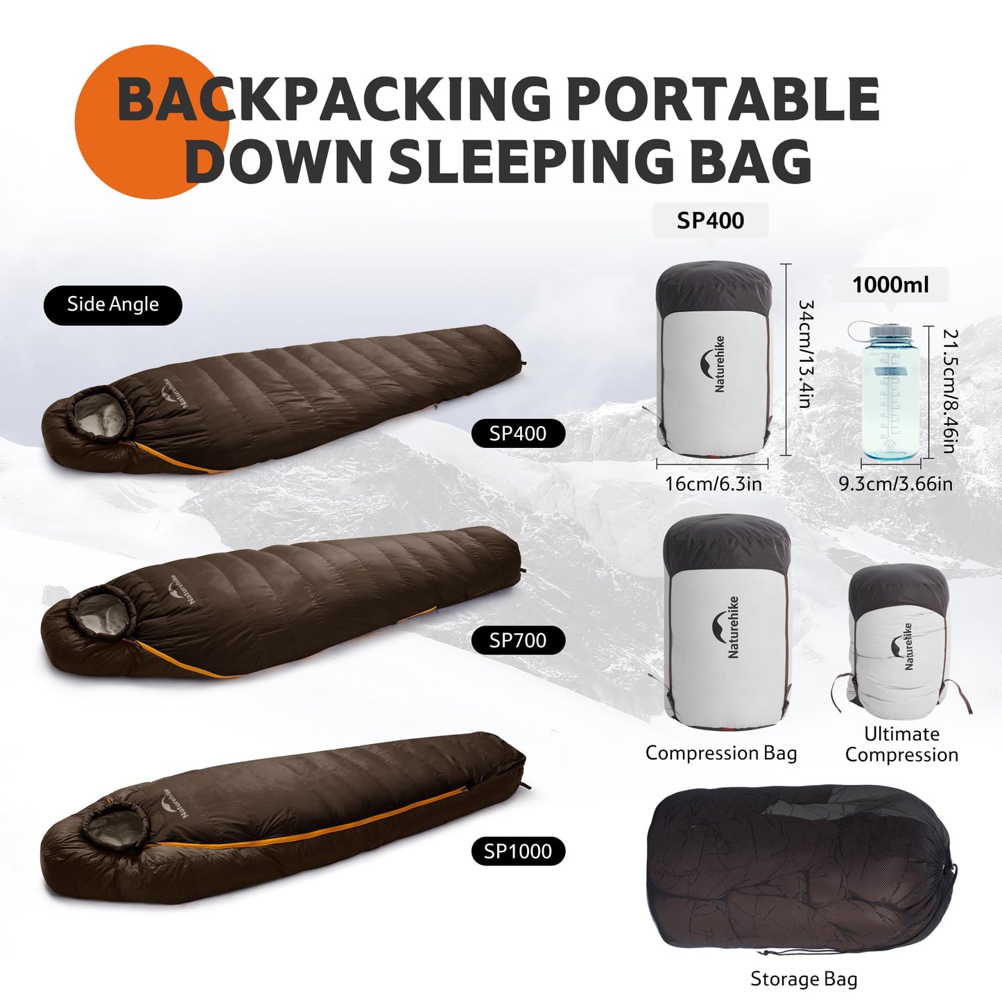 Naturehike 0 Degree RDS Down Mummy Sleeping Bag for Adults, 650 Fill Power, Cold Weather Backpacking Sleeping Bag for Camping, Hiking, -1℉ 18℉ 30℉, YKK Zipper (Brown, ISO Limit 30℉-Regular)