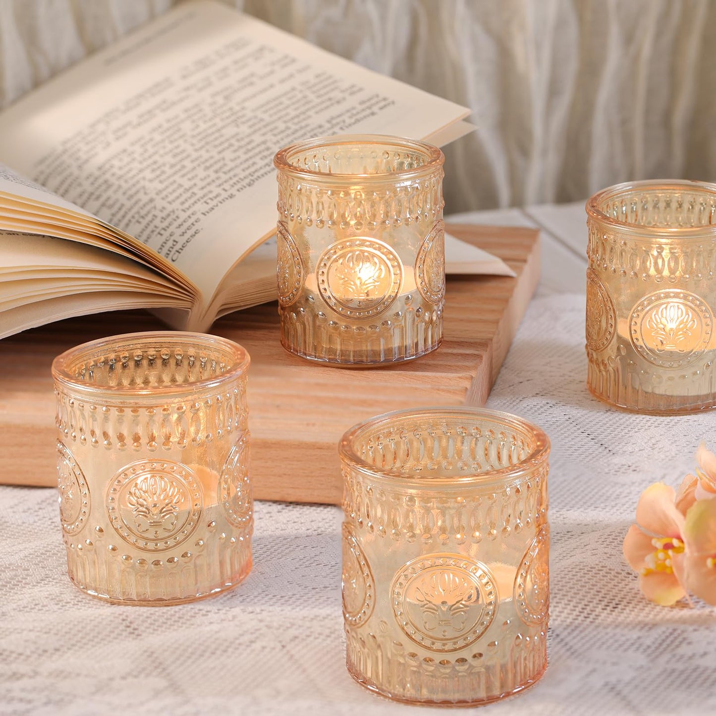 MATAHUM 12 Pcs Gold Votive Candle Holder, Glass Tealight Candle Holders for Wedding Table Centerpiece, Home Decor, Birdal Shower, Party